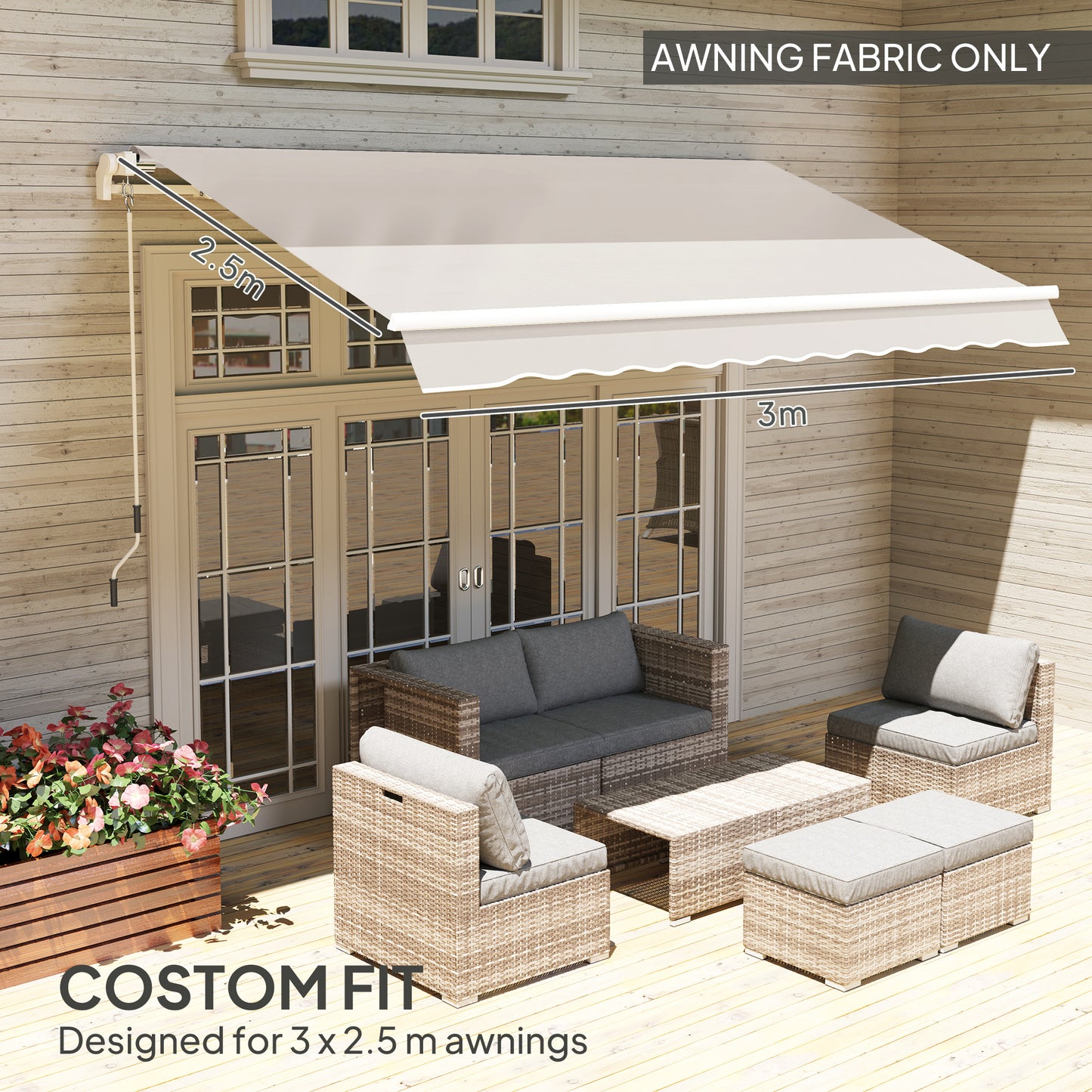 Outsunny 3 x 2.5 m Awning Replacement Canopy Cream White UPF 50+ Water Resistant Fabric