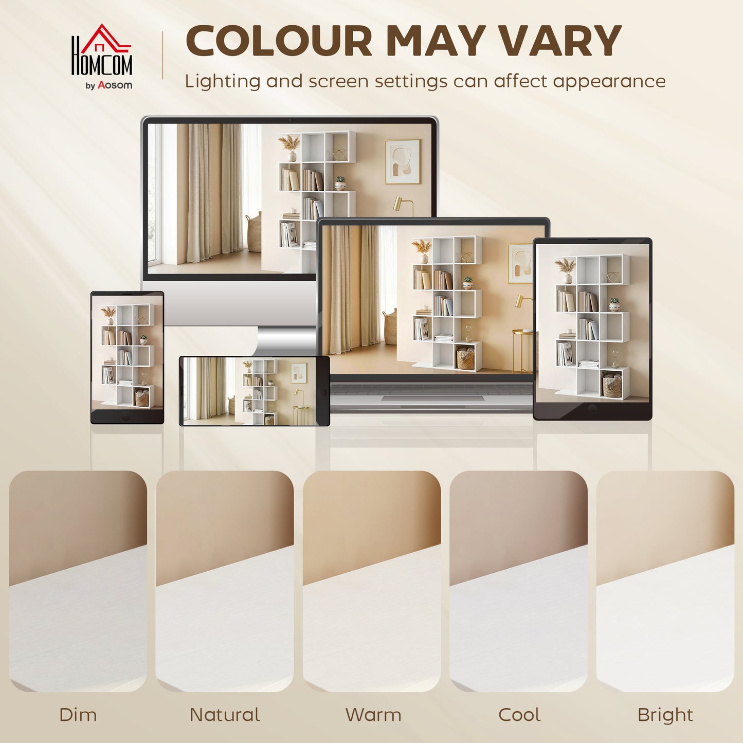 HOMCOM 5 Tier S Shaped Geometric Bookcase With 15 Compartments White Wood Effect Bookshelf