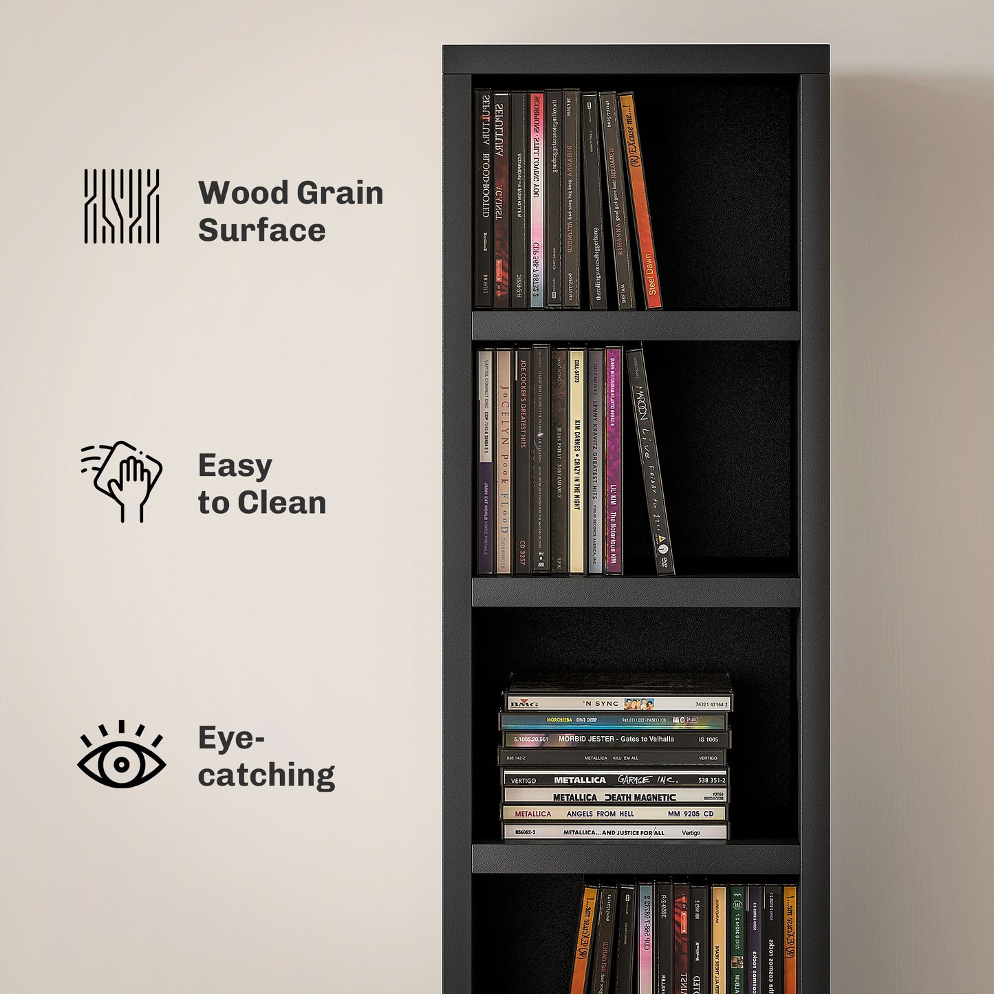HOMCOM 204 CD Tall Narrow Media Storage Tower Black Space Saving 12 Tier Anti Tip CD Rack