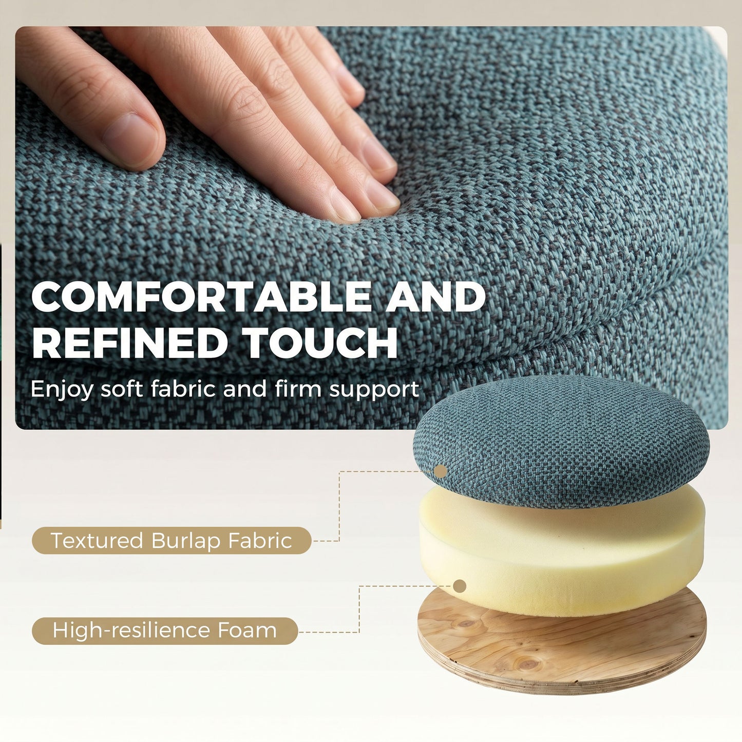 HOMCOM Round Storage Ottoman Bench With Lid Dark Blue Upholstered Footrest And Tabletop Rubberwood Legs