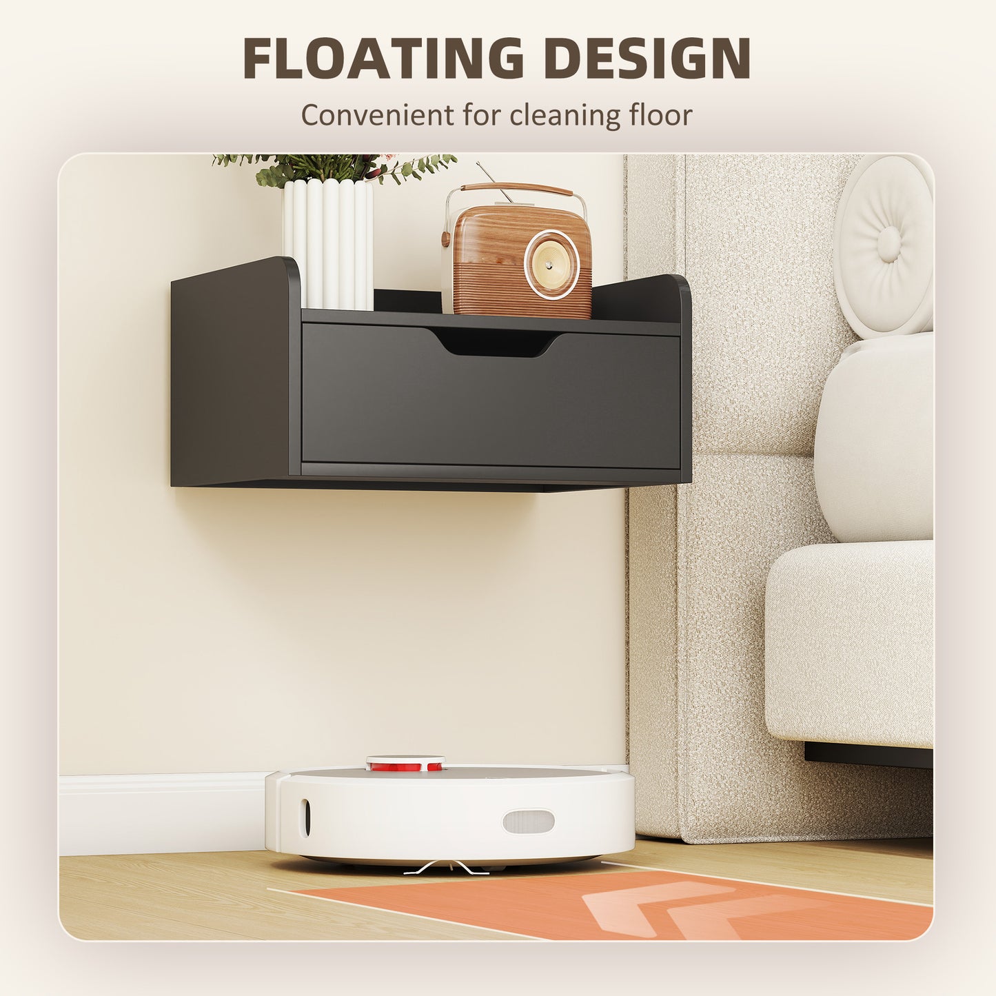 HOMCOM Floating Nightstands Set of 2 Wall Mounted Bedside Tables With Drawers in Black