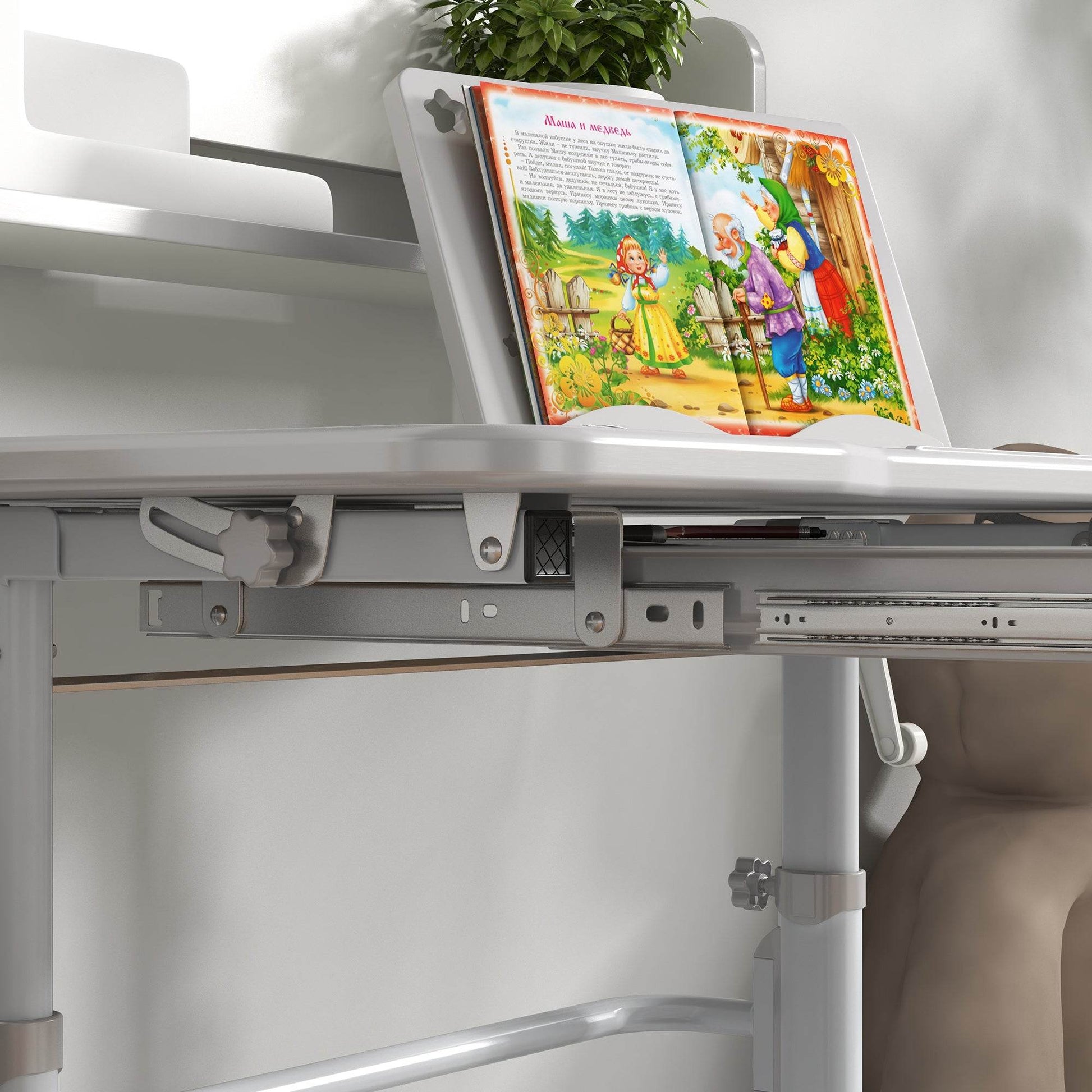 ZONEKIZ Height Adjustable Kids Study Table Chair Set Drawer Storage Shelf 80 x 54.5 x 104 cm Grey - ALL4U RETAILER LTD