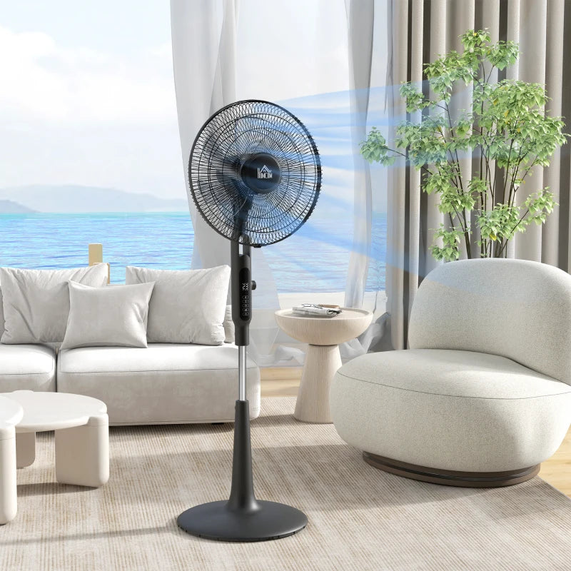 HOMCOM Black Pedestal Fan with Insect Repellent Box, LED Panel, and Three Modes - ALL4U RETAILER LTD