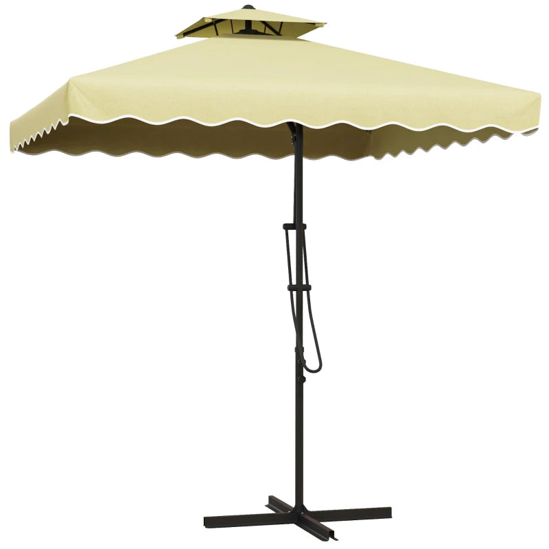 Outsunny 2.5m Square Double Top Cantilever Garden Parasol Umbrella with Ruffles - Beige Patio Shade - ALL4U RETAILER LTD