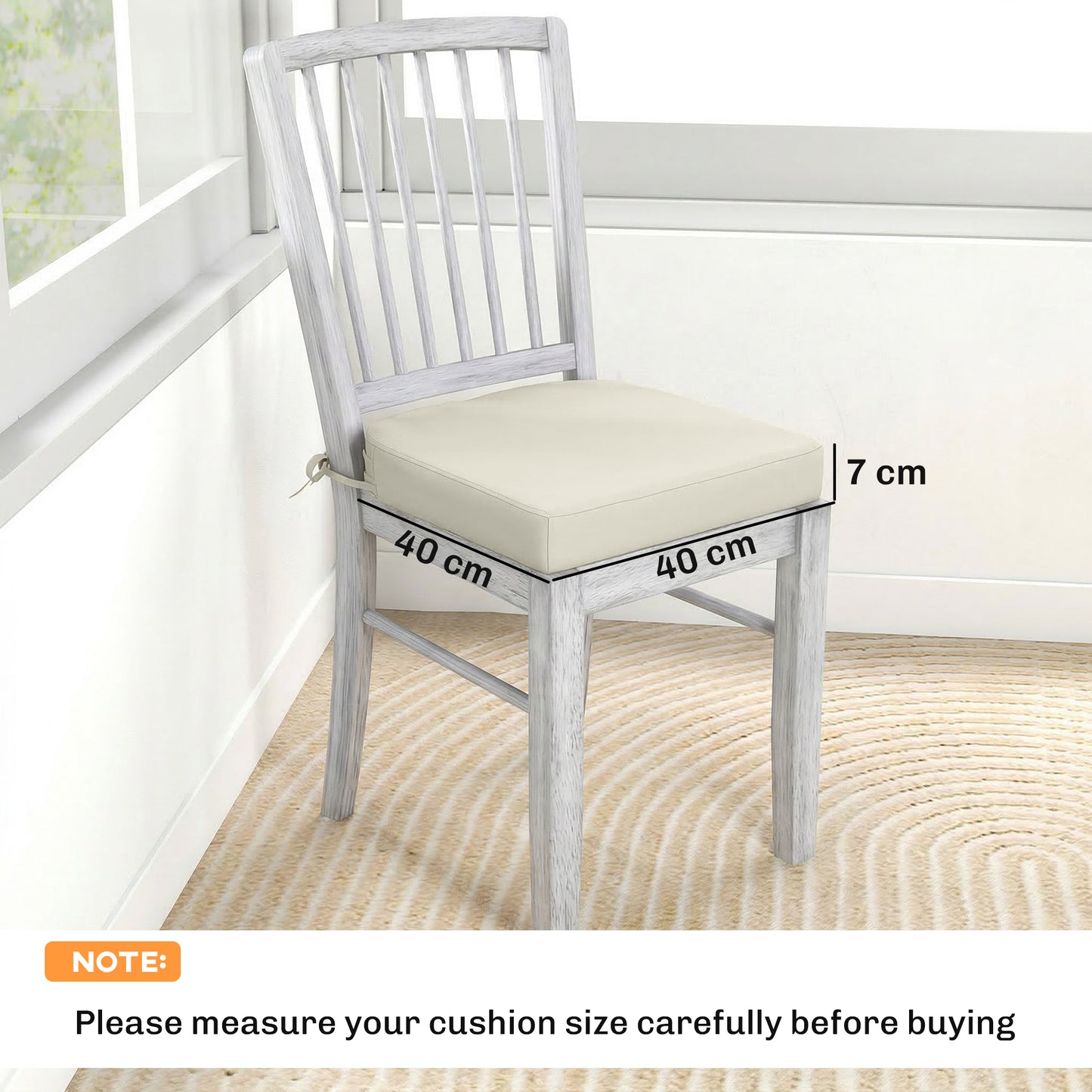 Outsunny Outdoor Chair Cushions Set of 2 7cm Thick Foam with Ties Cream White Water Repellent Flame Retardant