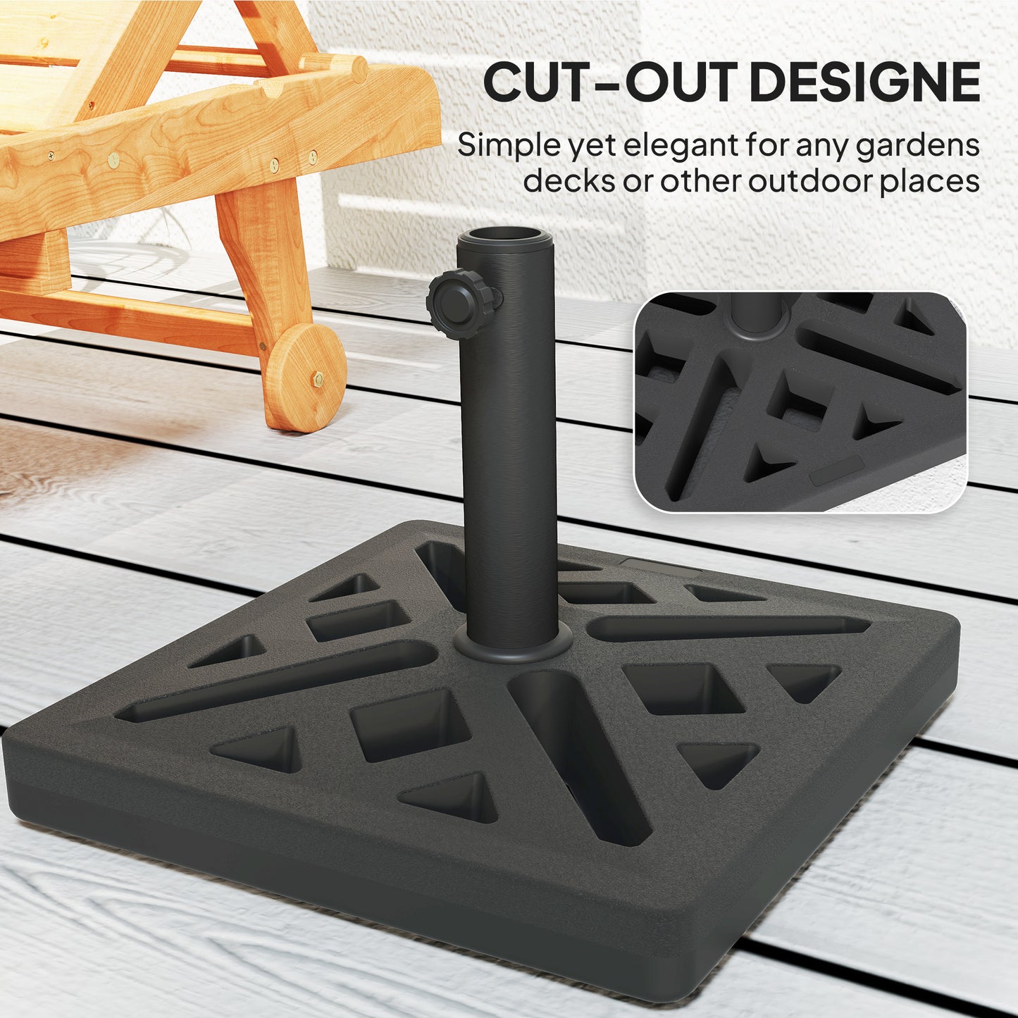 Outsunny Garden Parasol Base 15Kg HDPE Outdoor Umbrella Stand With Cutout Design For 32 38 48 Mm Poles Black