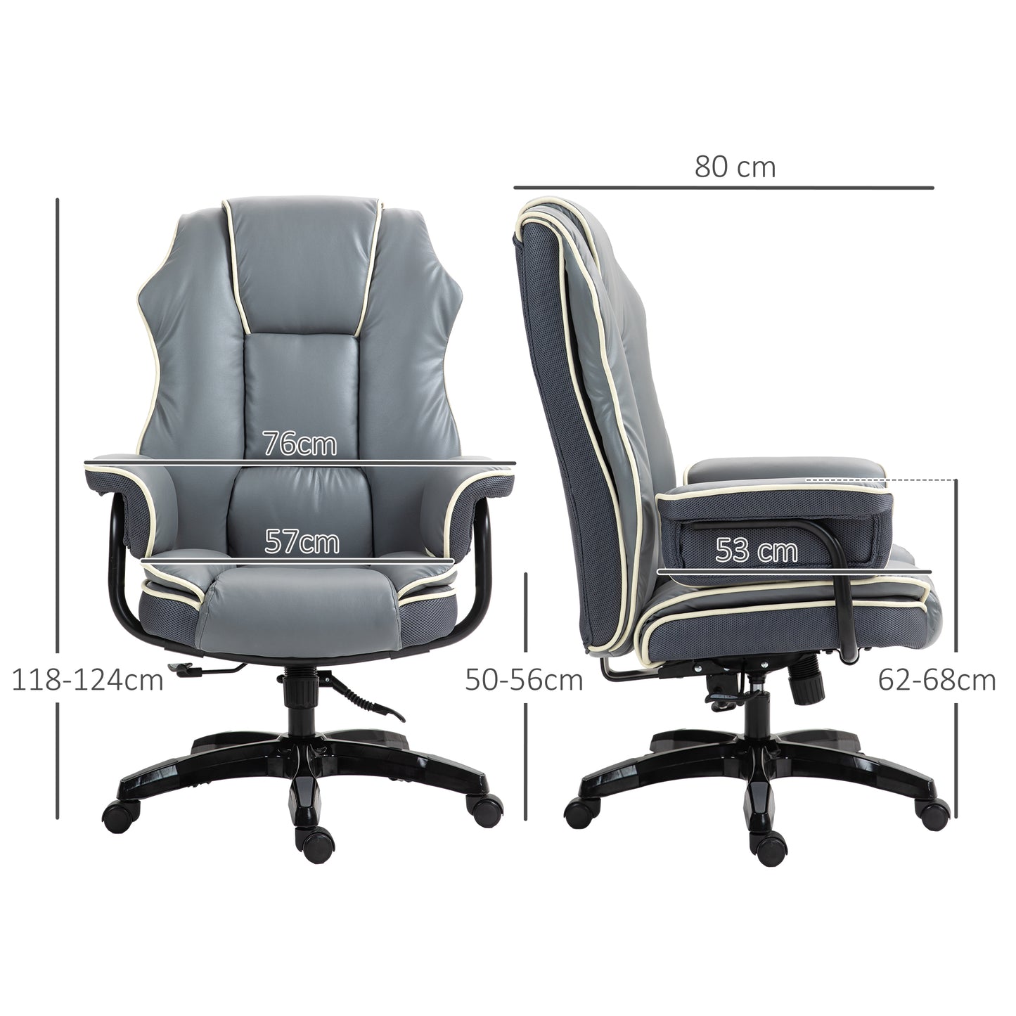 Vinsetto Grey PU Leather High Back Reclining Desk Chair with Swivel Wheels for Home Office - ALL4U RETAILER LTD