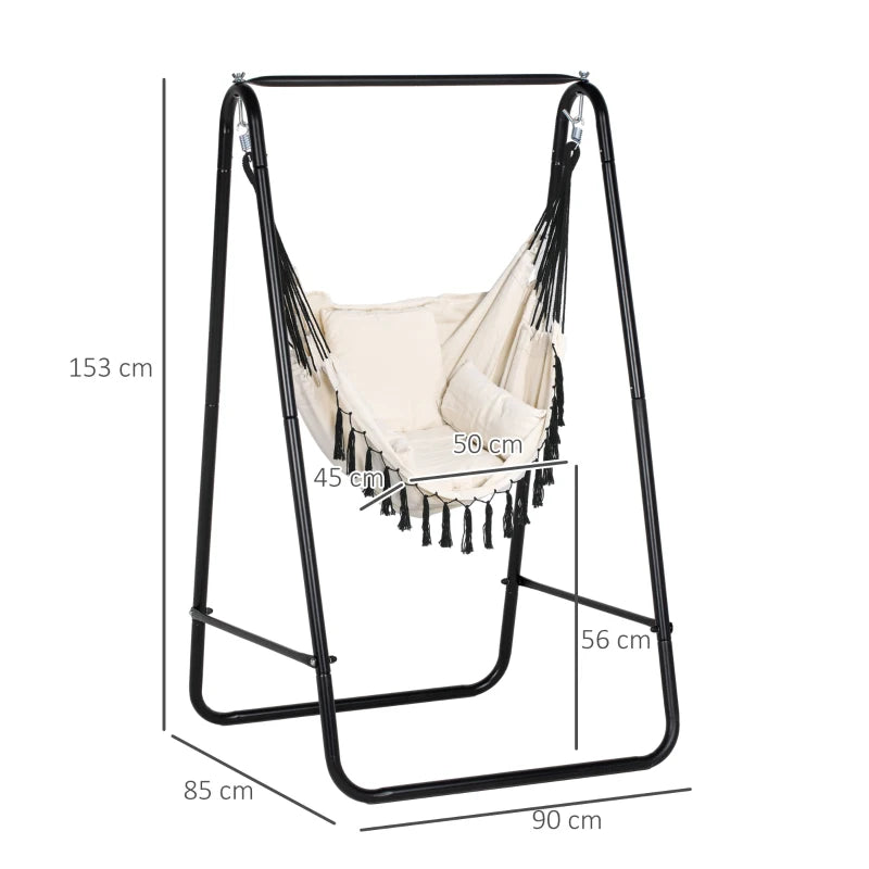 Outsunny Patio Hammock Chair w/ Stand, Hanging Chair w/ Cushion, Armrest, White - ALL4U RETAILER LTD