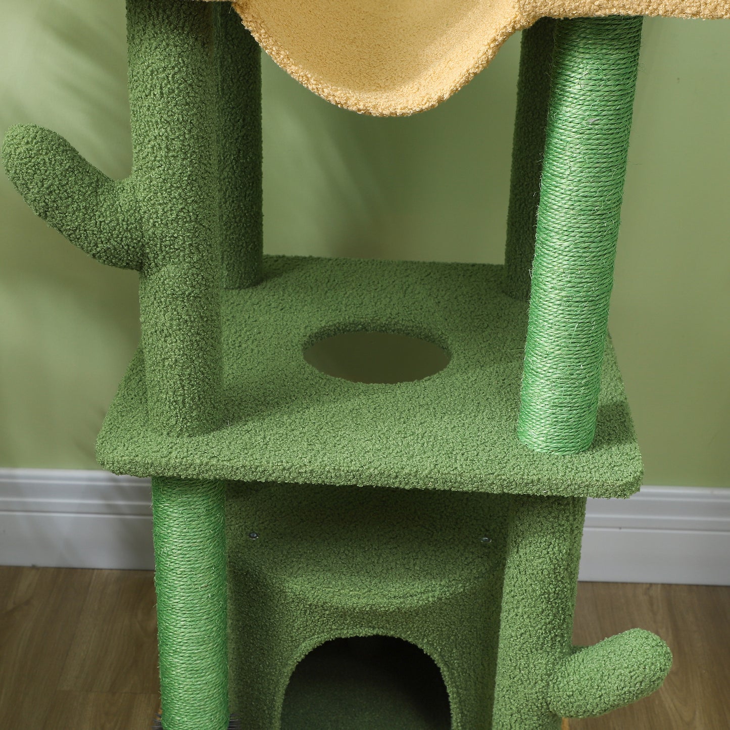 PawHut Adjustable Green Cat Tower: Floor to Ceiling Cat Tree with Hammocks & Scratching Posts for Indoor Use