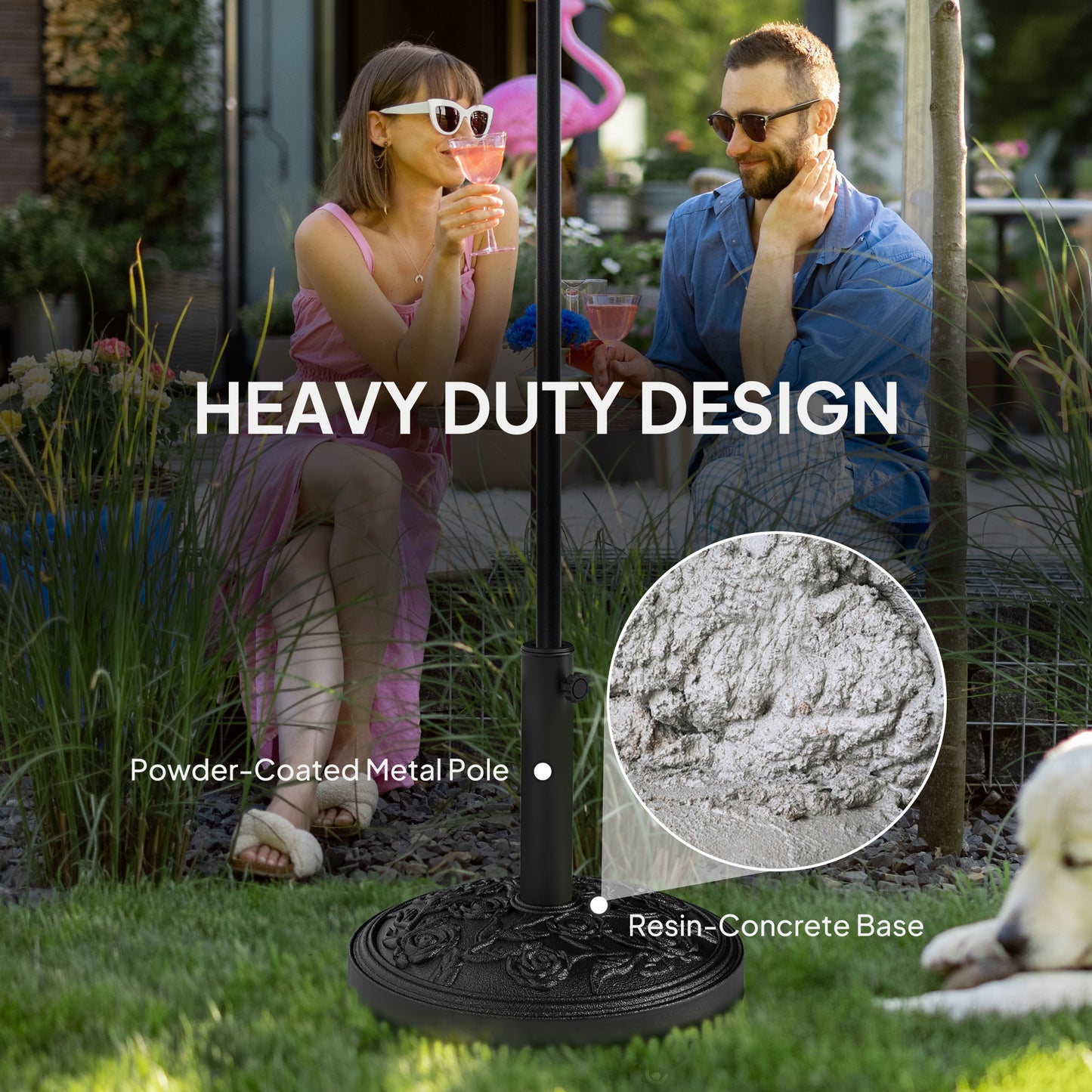 Outsunny Parasol Base With Wheels Cast Iron Effect Weather Resistant Black For Umbrella Canopy Patio Garden