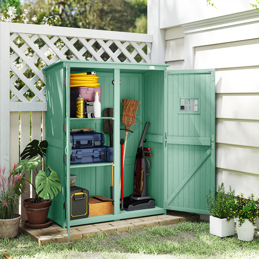 Outsunny Wooden Garden Shed With Two Windows And Double Doors Outdoor Tool Storage Cabinet 127.5L X 50W X 164H Cm Green