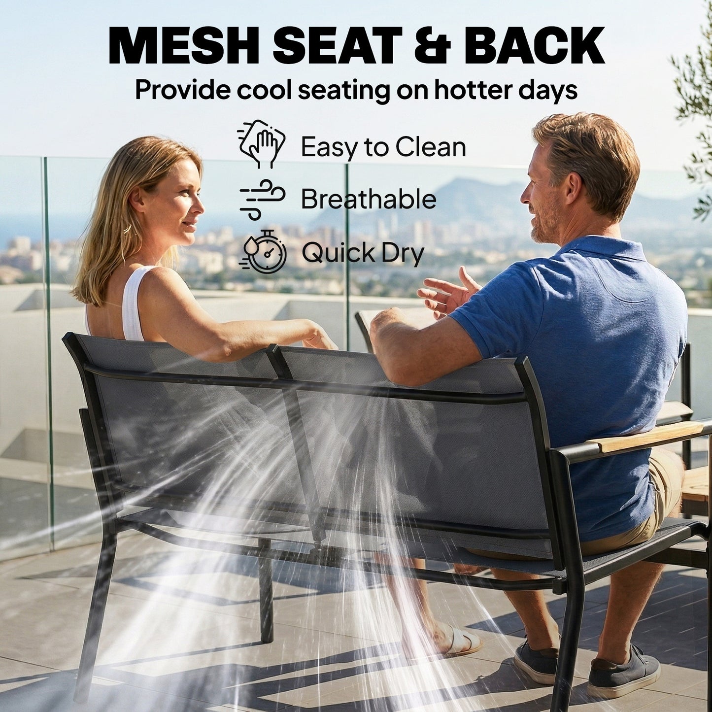 Outsunny 4 Seater Outdoor Garden Furniture Set With Loveseat Armchairs Table Metal Frame Grey Breathable Seats