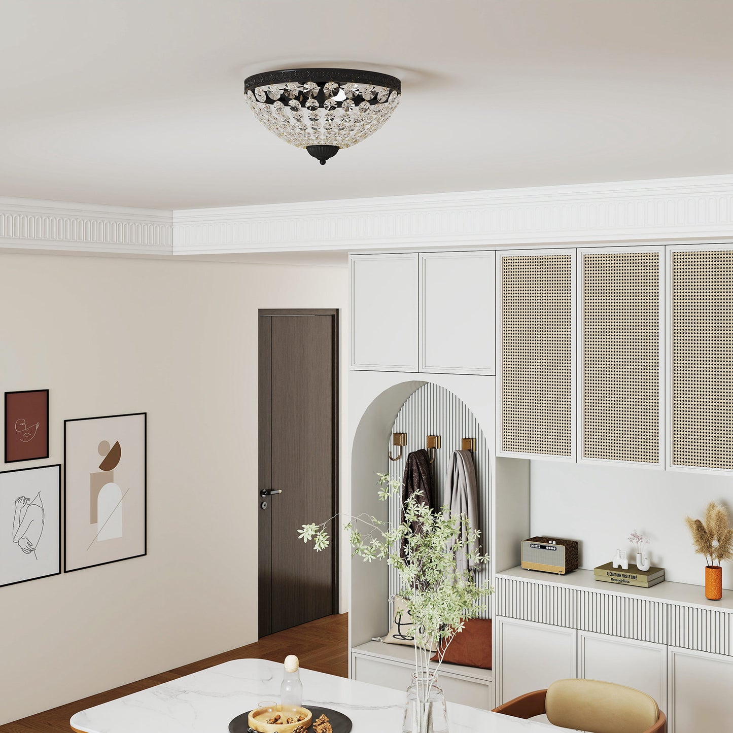 HOMCOM Crystal Chandelier Ceiling Light With 168 Octagonal Beads 2 Light Vintage Flush Mount Black