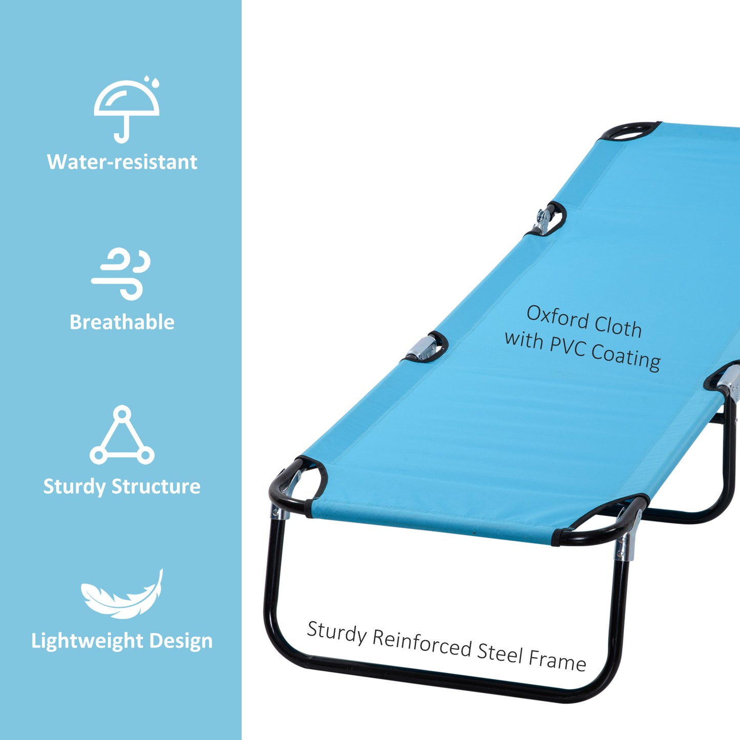 Outsunny Adjustable Outdoor Sun Lounger Set of 2 with Portable Design and Breathable Fabric in Sky Blue - ALL4U RETAILER LTD