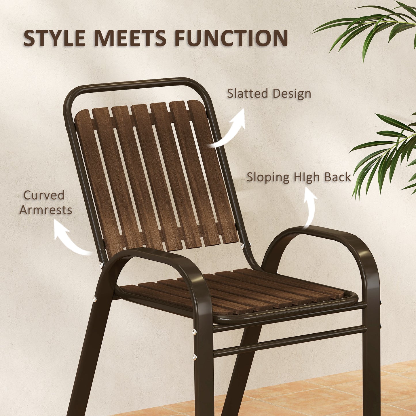 Outsunny 3 Pieces Patio Bistro Set With Stackable Chairs And Tempered Glass Table For Outdoor Balcony Garden Dark Brown