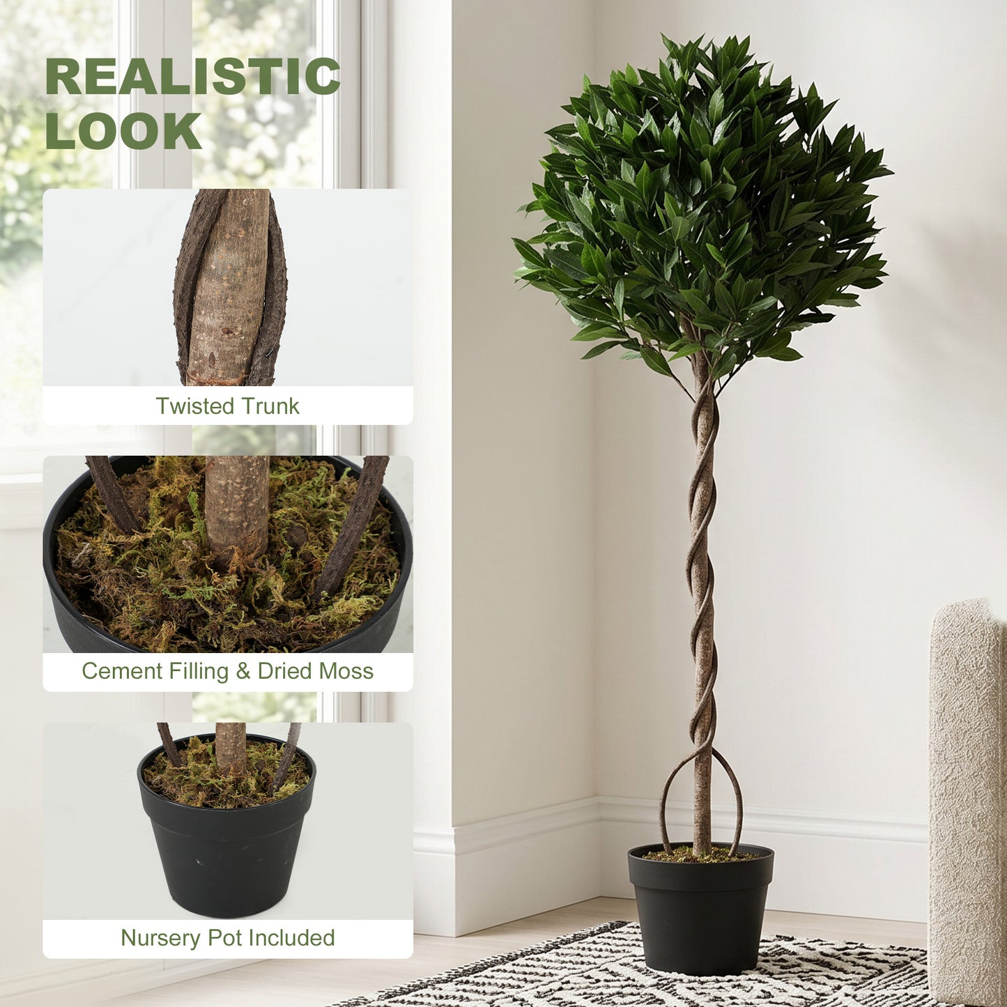 Outsunny Realistic Lush Topiary Ball Trees Set Of 2 Bay Laurel Artificial Topiary With Weighted Pots UV Resistant Green