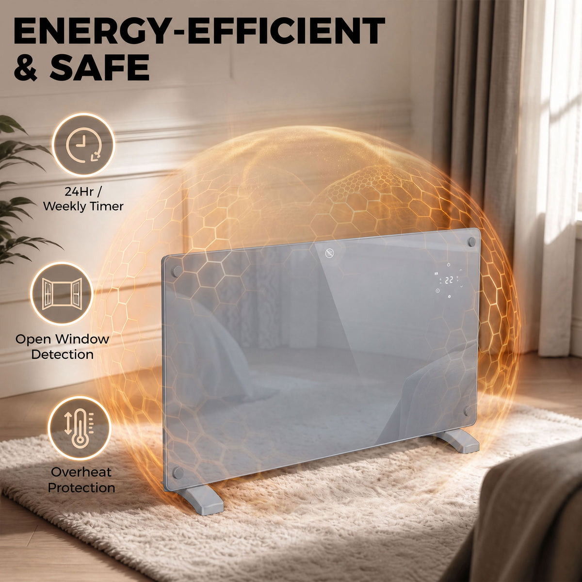 HOMCOM 1500W Smart Panel Heater Wall Mounted Weekly Timer Grey