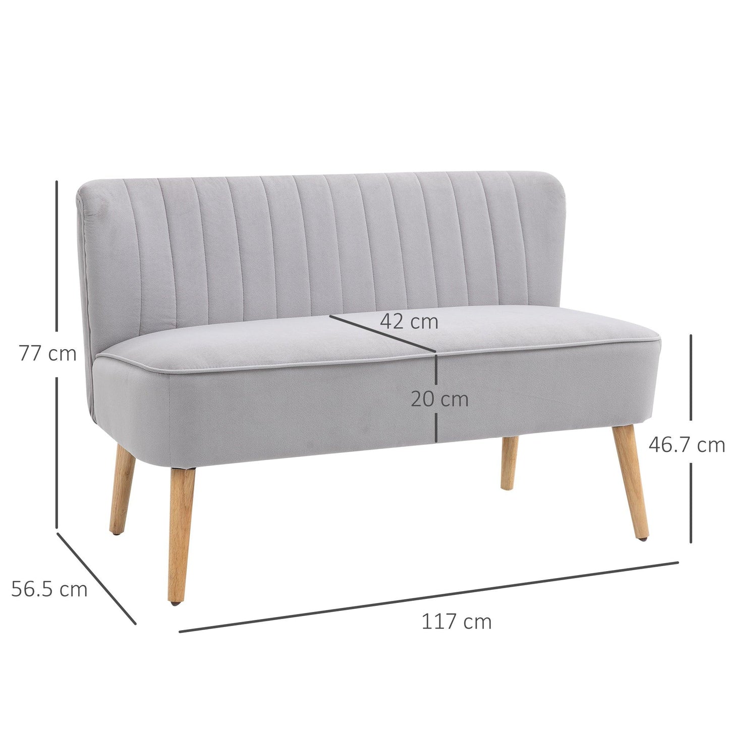 HOMCOM Velvet-Feel Double Sofa w/ Wood Frame Foam Padding High Back, Grey - ALL4U RETAILER LTD