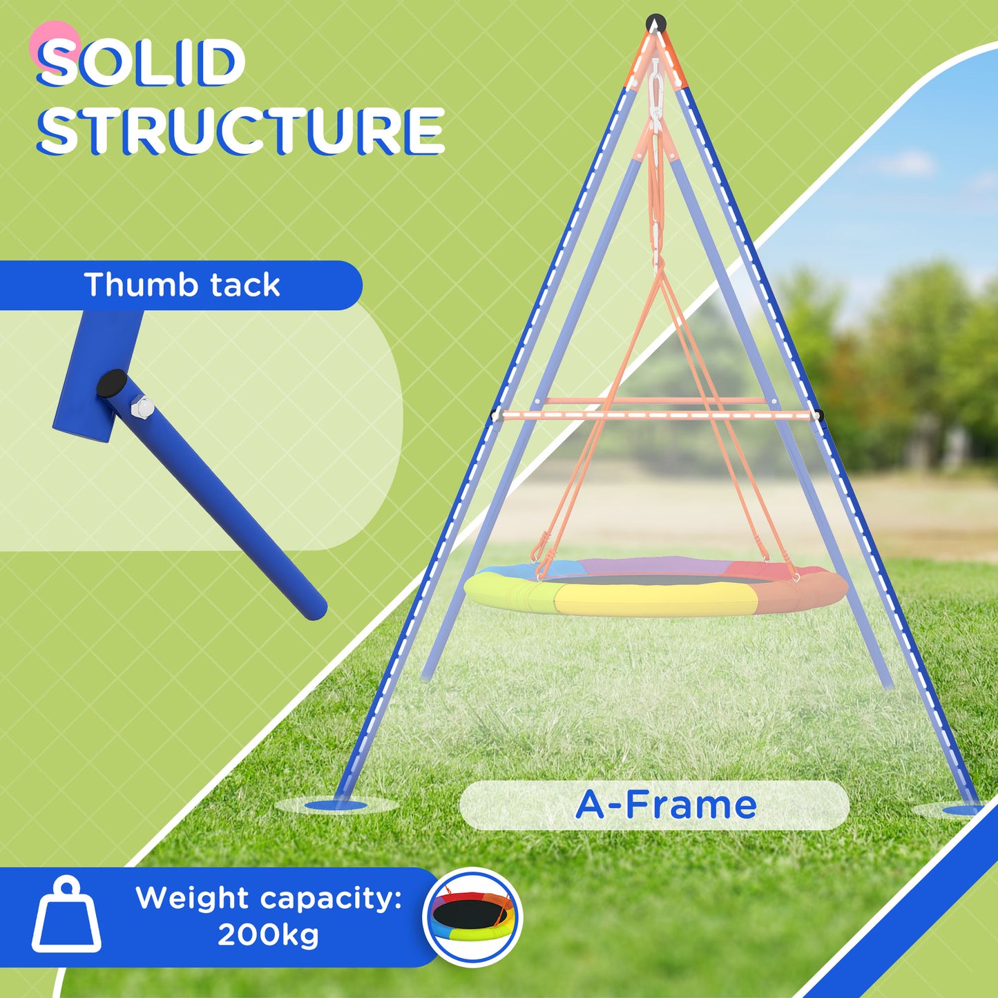 Outsunny Colorful A-Frame Metal Nest Swing Set for Kids - Dual Seat Outdoor Fun - ALL4U RETAILER LTD