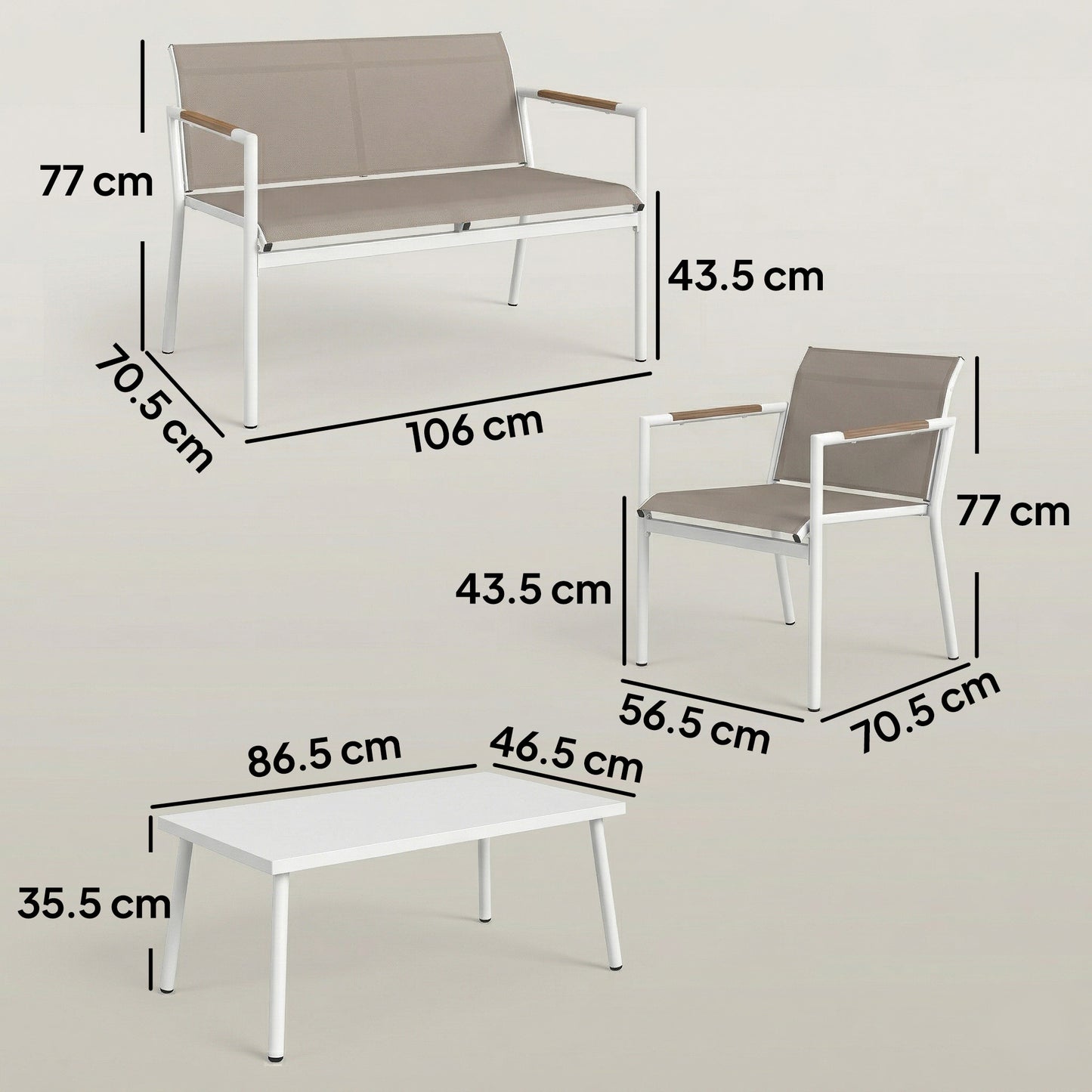 Outsunny 4 Seater Garden Furniture Set With Loveseat Armchairs And Table Metal Frame Breathable Mesh Seats Khaki