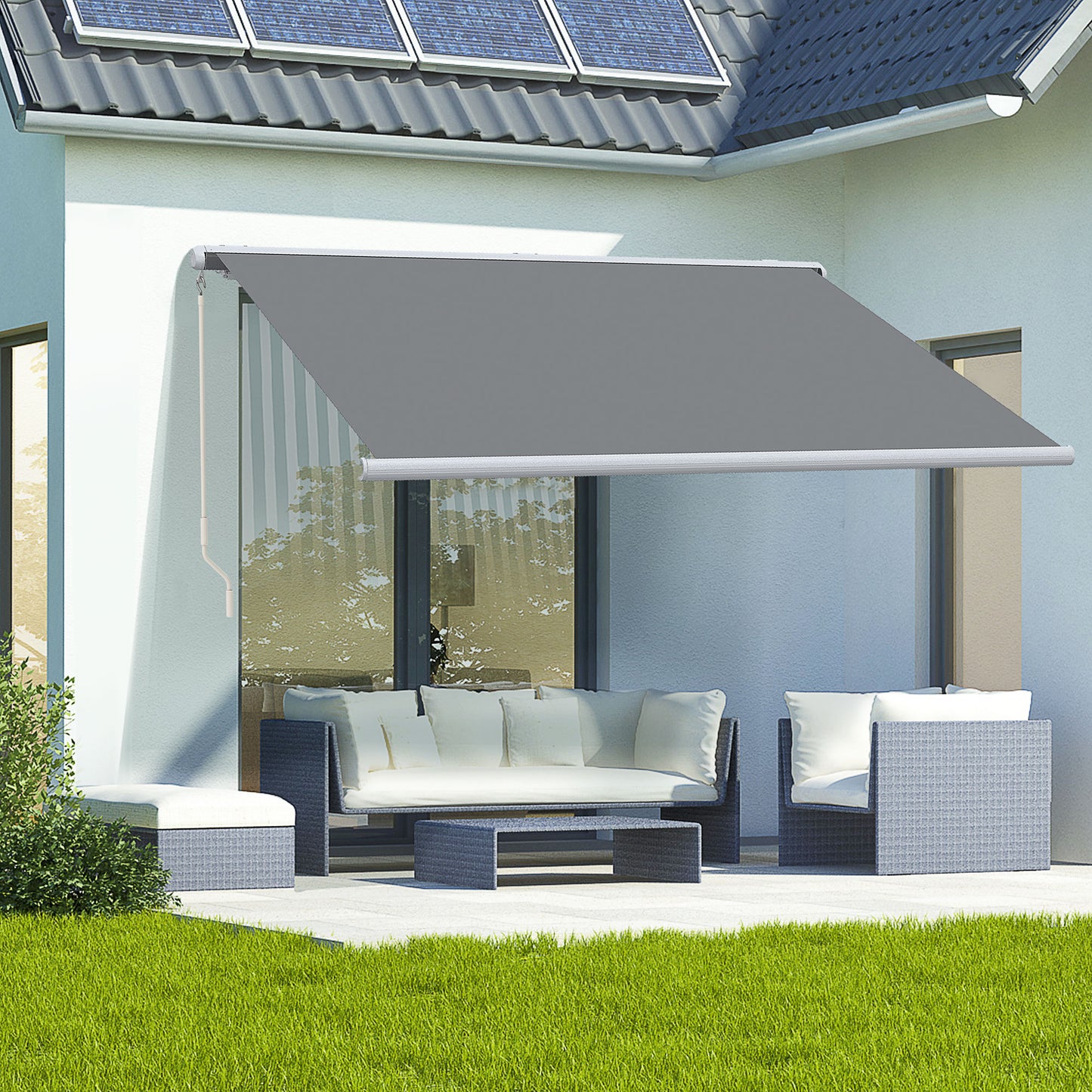 Outsunny 4x3m Full Cassette Electric And Manual Retractable Awning With Remote Controller For Patio Doors Grey