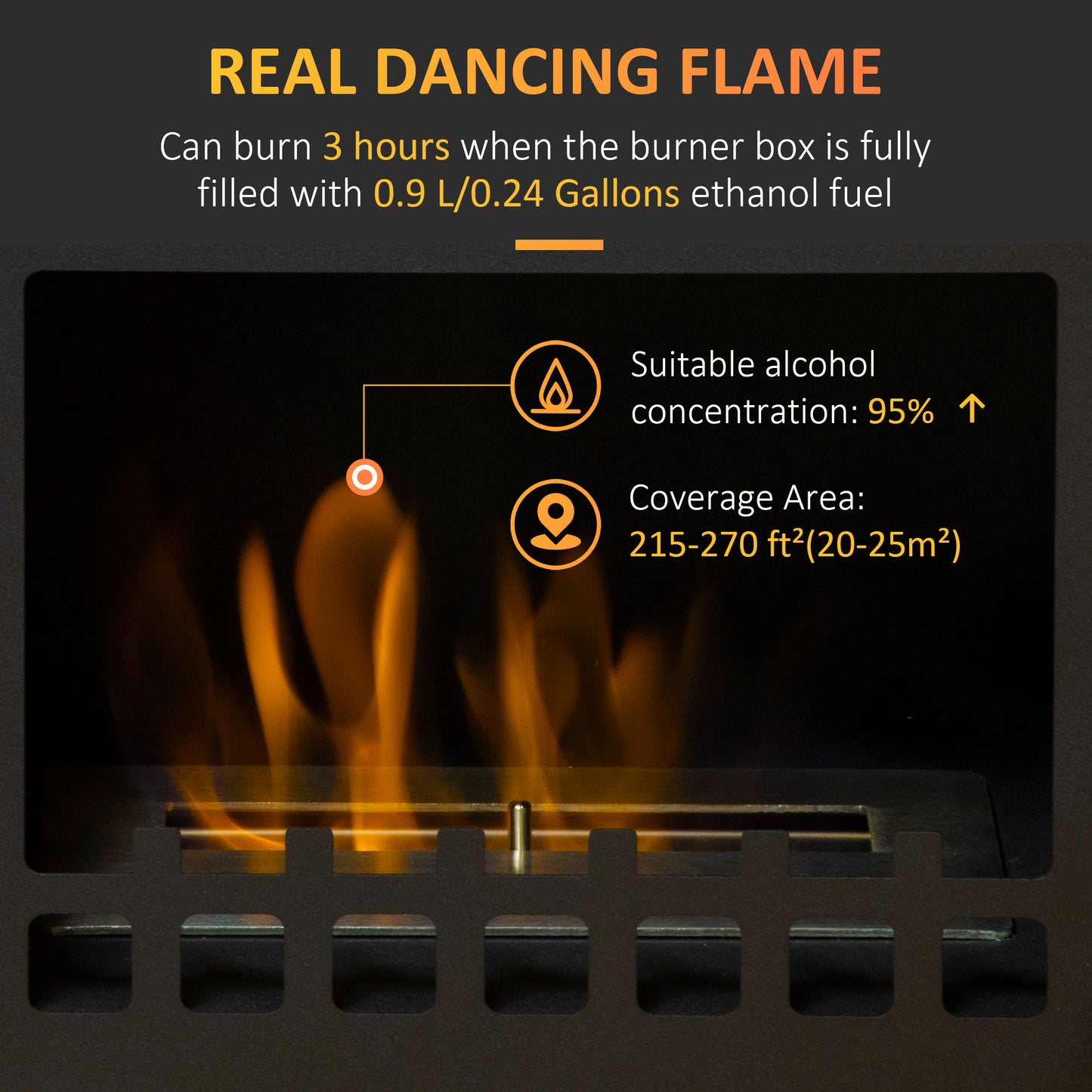 HOMCOM Free Standing Ethanol Fireplace Portable Bioethanol Heater Stove With 0.9L Tank 3 Hours Burn Time Black