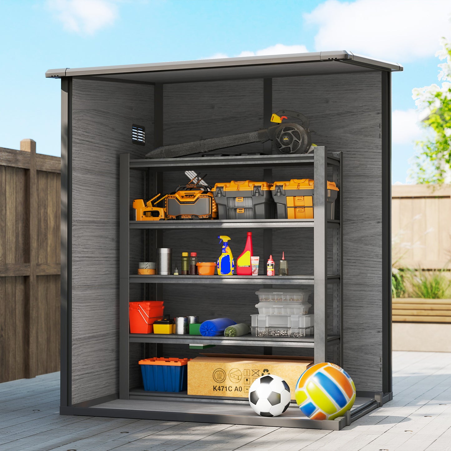Outsunny 4x5 Garden Storage Shed Lean To Lockable Shed With Window Vent And Plastic Roof Wood Effect
