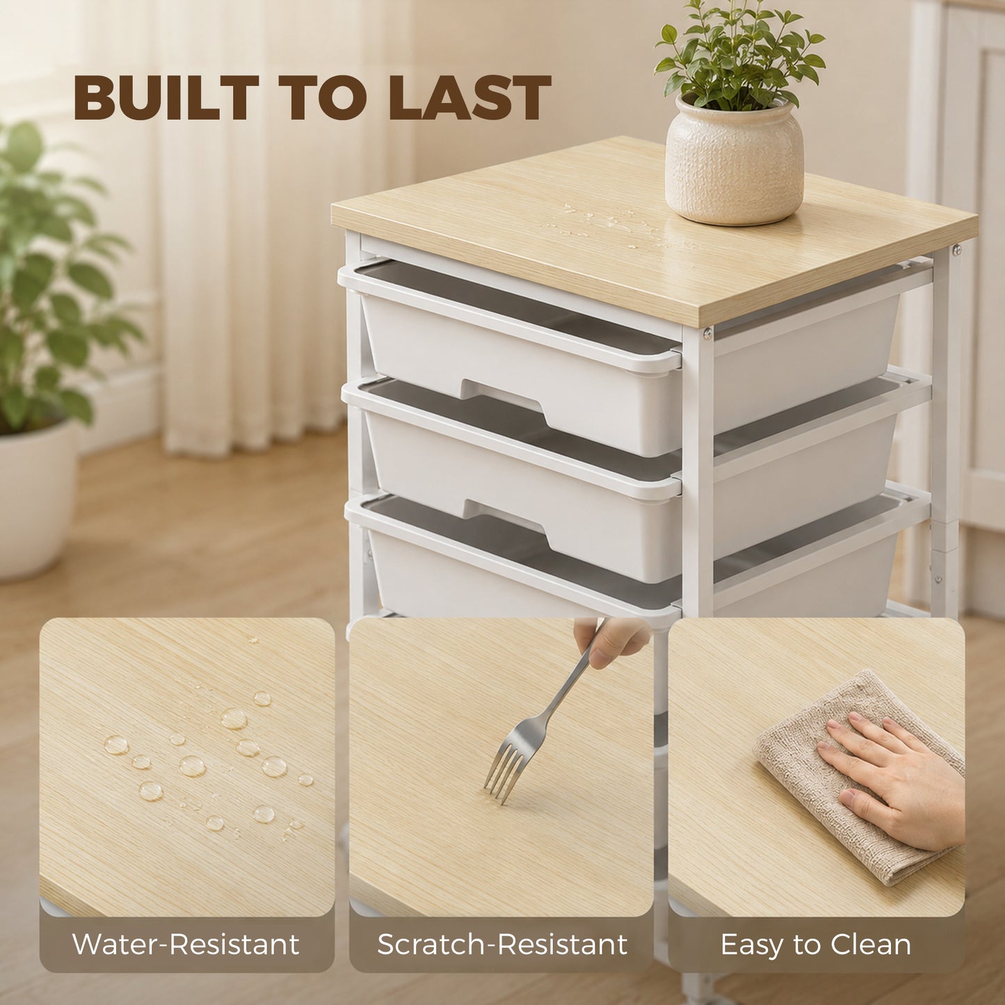 HOMCOM 6 Tier Storage Trolley On Wheels With 5 Drawers