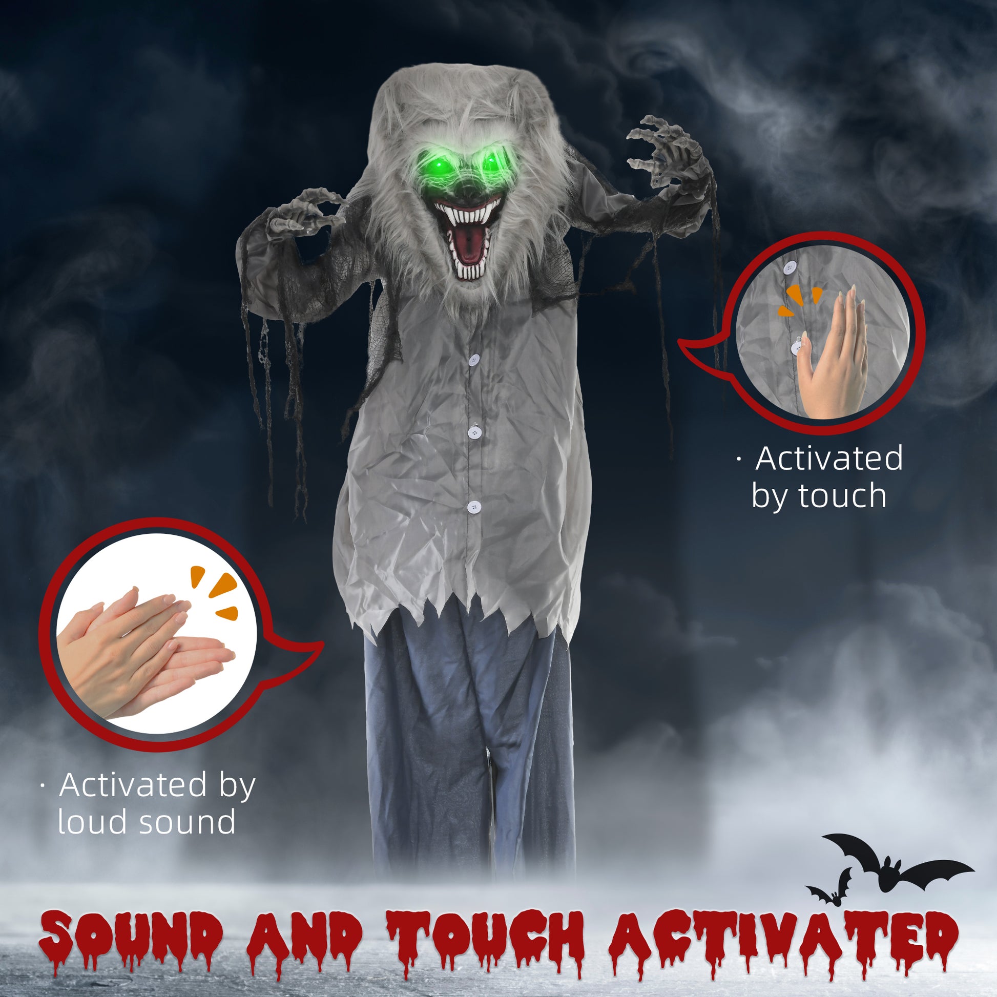 HOMCOM Spine-Chilling 83" Animated Skeleton Werewolf with Sound and Light Effects for Halloween Decor - ALL4U RETAILER LTD