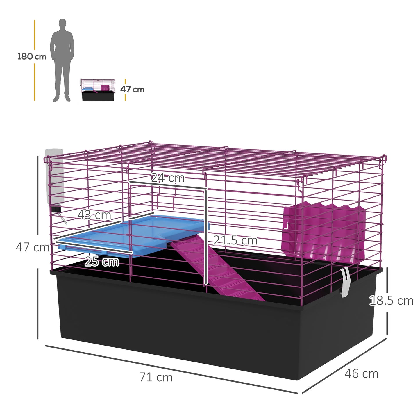 PawHut Compact Small Animal Habitat with Ramp and Platform for Chinchillas, Rabbits, and Guinea Pigs - 71 x 46 x 47 cm - ALL4U RETAILER LTD