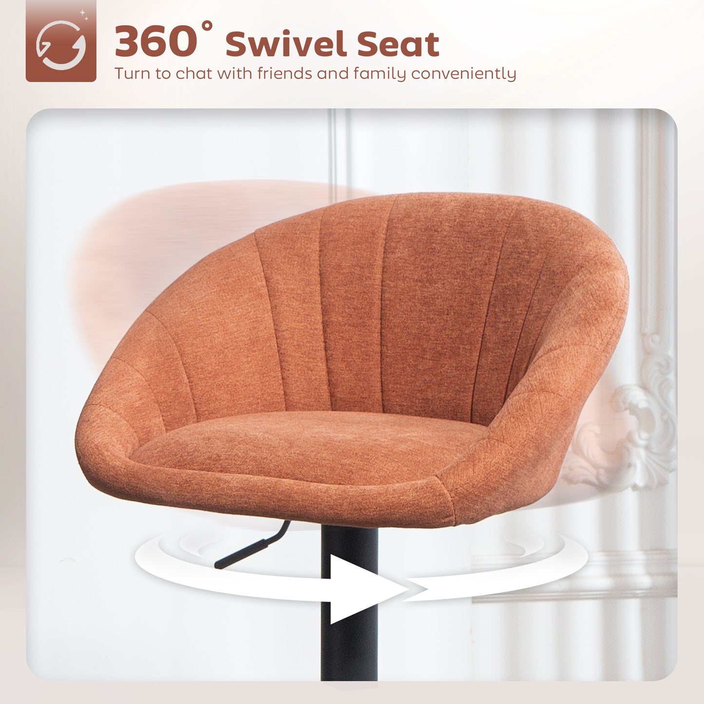 HOMCOM Set Of Two Relaxed Tub Bar Stools Orange Adjustable Height 62-82 Cm 360 Degree Swivel