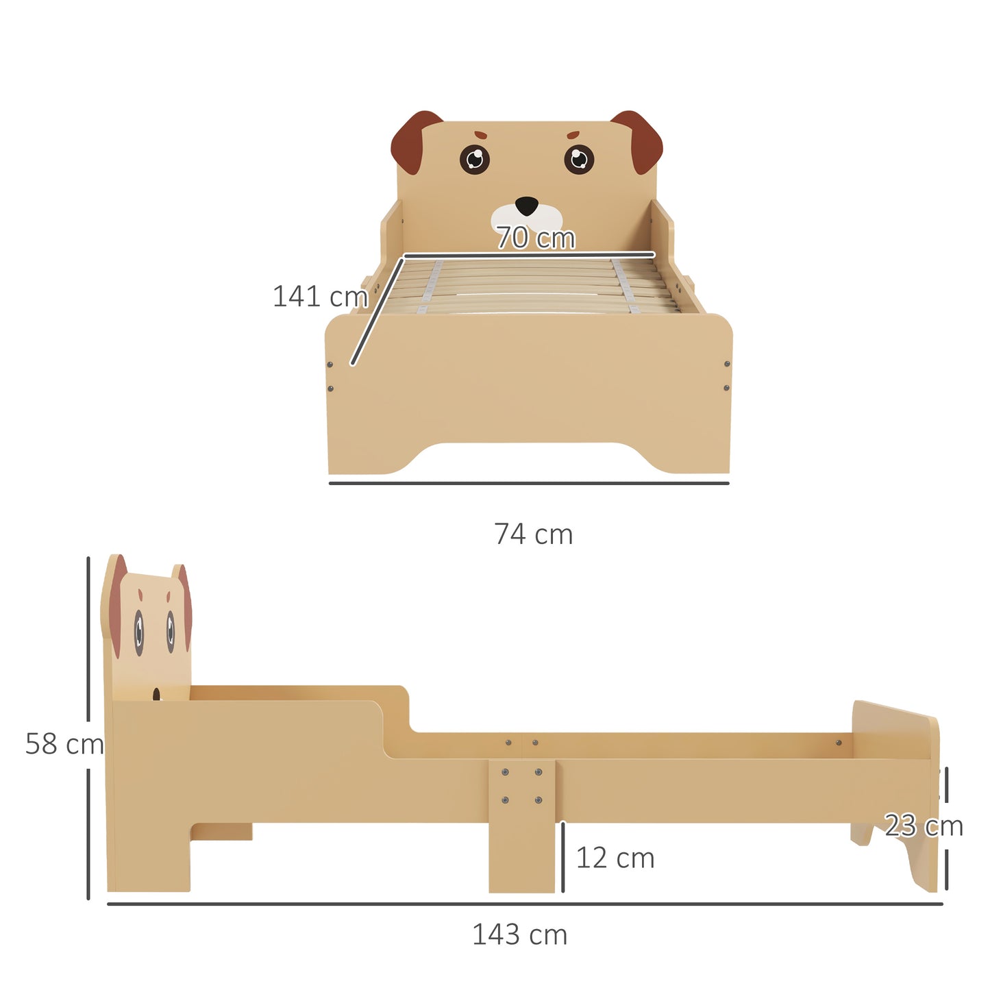 ZONEKIZ Puppy-Themed Kids Bed for Ages 3-6, Compact Yellow Design, 143 x 74 x 58 cm - ALL4U RETAILER LTD