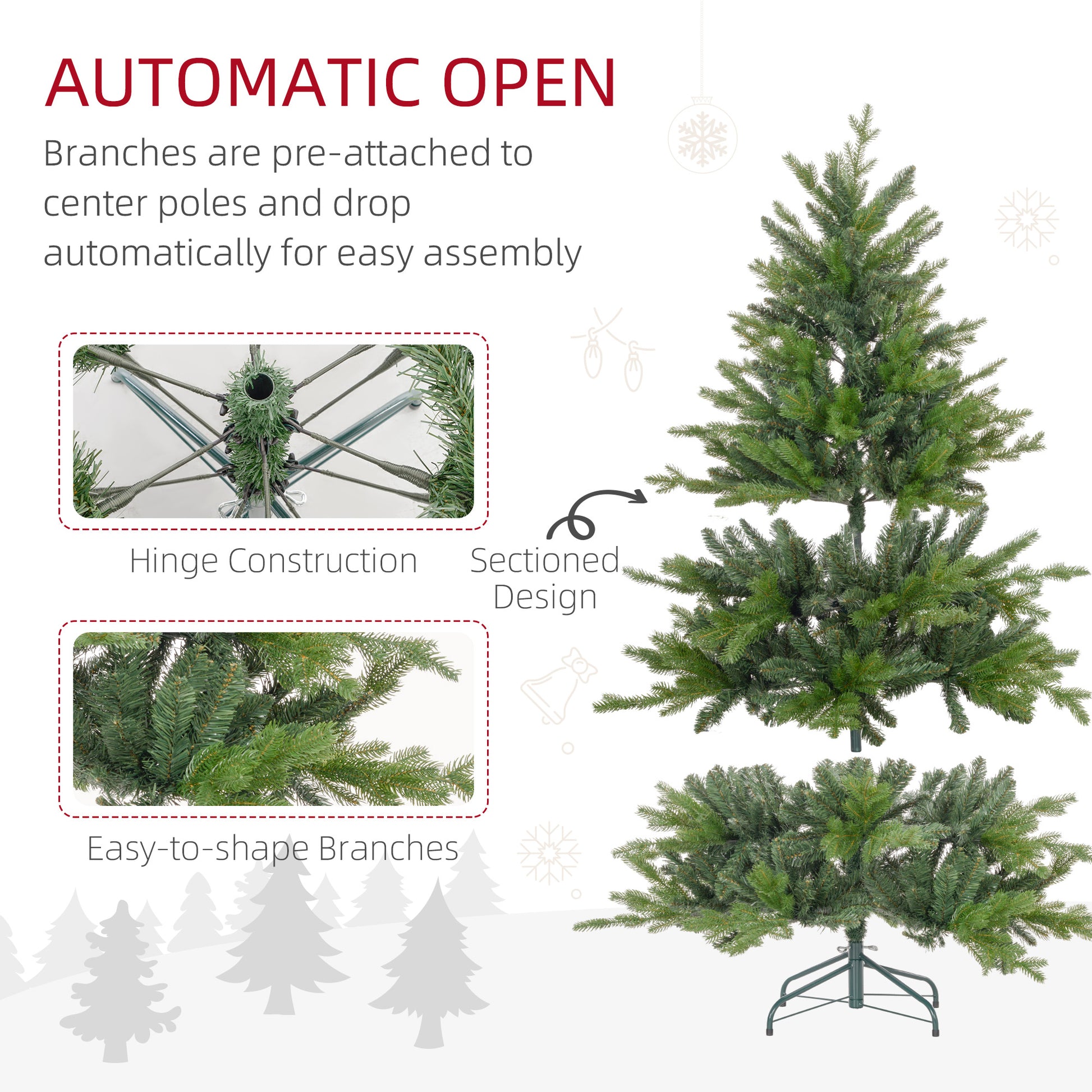 HOMCOM 5ft Realistic Artificial Christmas Tree with 1309 Tips and Sturdy Metal Base for Home and Office Decor - ALL4U RETAILER LTD