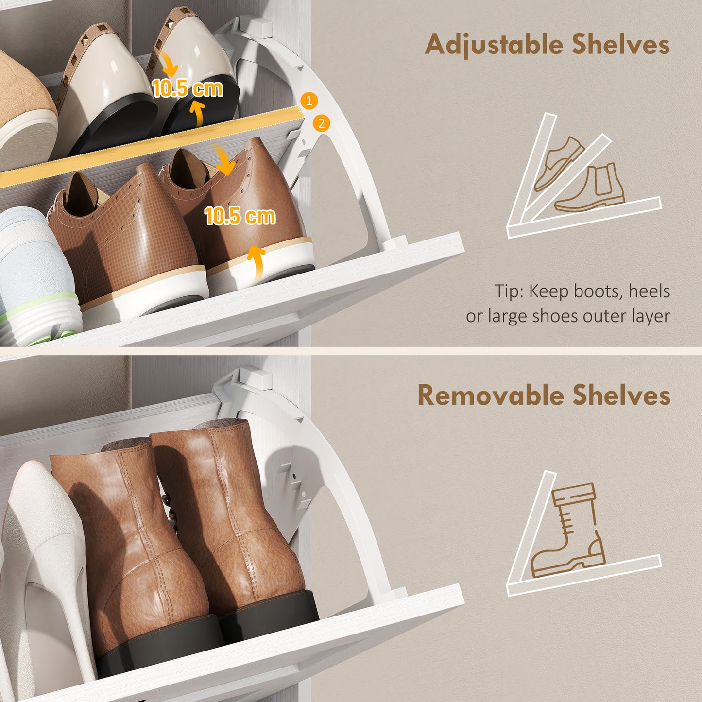 HOMCOM Narrow White Hallway Shoe Cabinet With Two Flip Drawers Holds 12 To 16 Pairs Adjustable Shelves