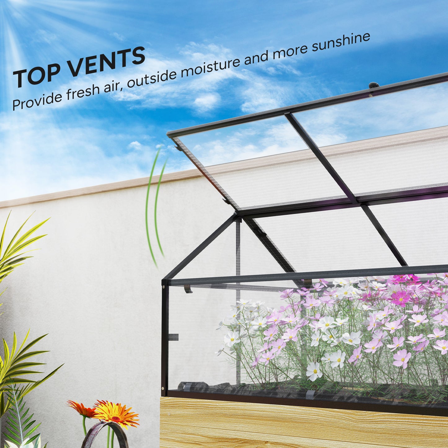 Outsunny 60 By 120 Cm Raised Garden Bed With Wooden Base Natural Finish Includes Protective Cover And Vented Panel