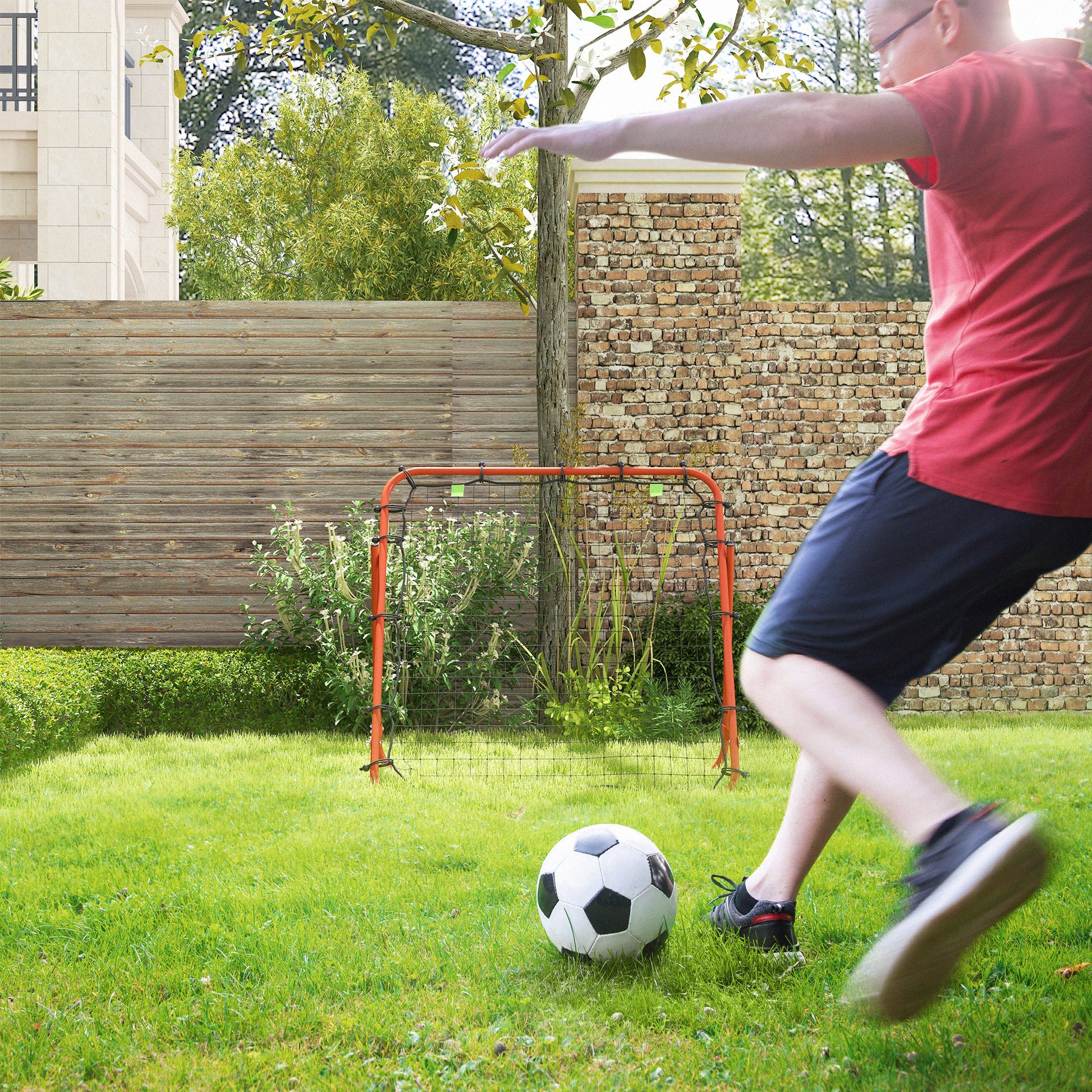 HOMCOM Versatile Adjustable Football Rebounder Net for Skill Development - Red - ALL4U RETAILER LTD