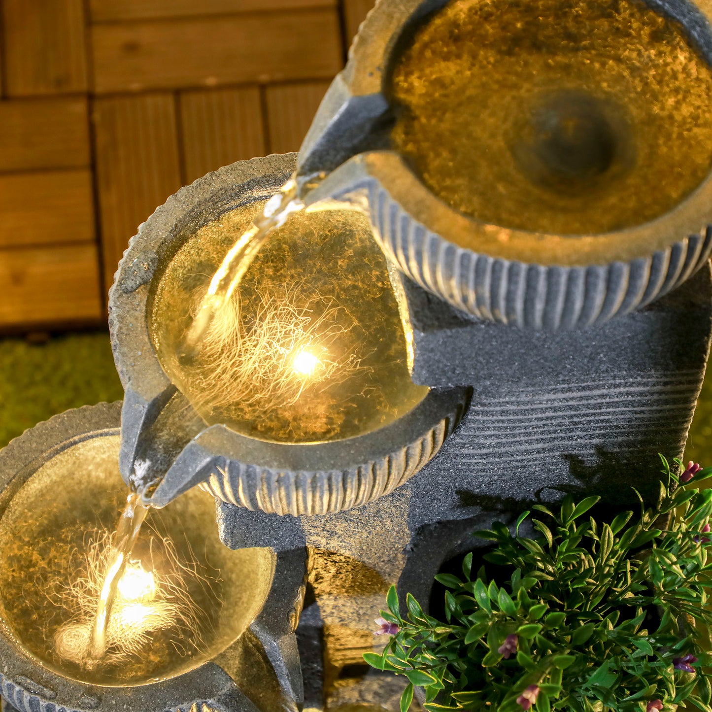 Outsunny Solar Powered Outdoor Water Fountain Four Tier Zen Garden Decoration Dark Grey
