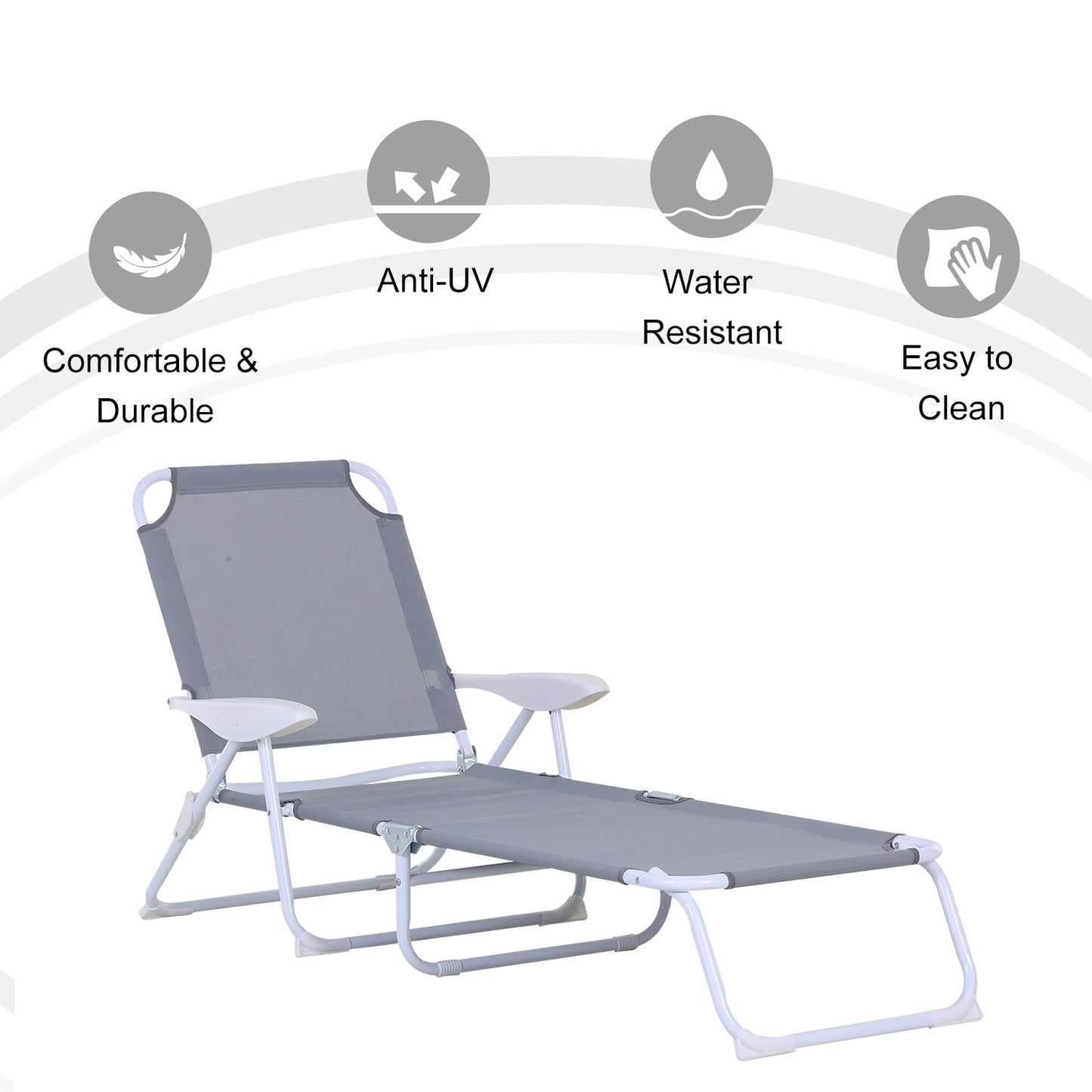 Outsunny Adjustable Folding Reclining Sun Lounger Chair for Outdoor Patio & Garden - Silver - ALL4U RETAILER LTD