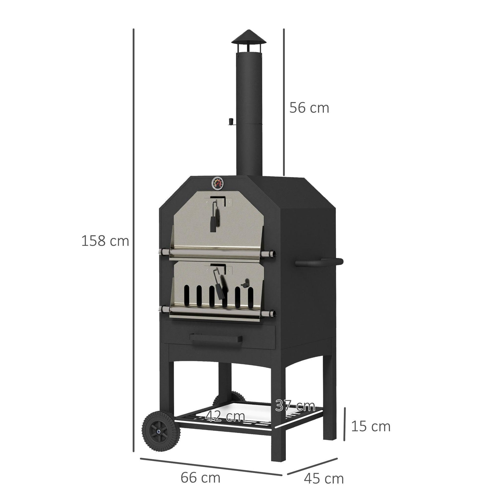 Outsunny Steel 3-Tier Outdoor Pizza Oven Charcoal BBQ Grill, Black - ALL4U RETAILER LTD