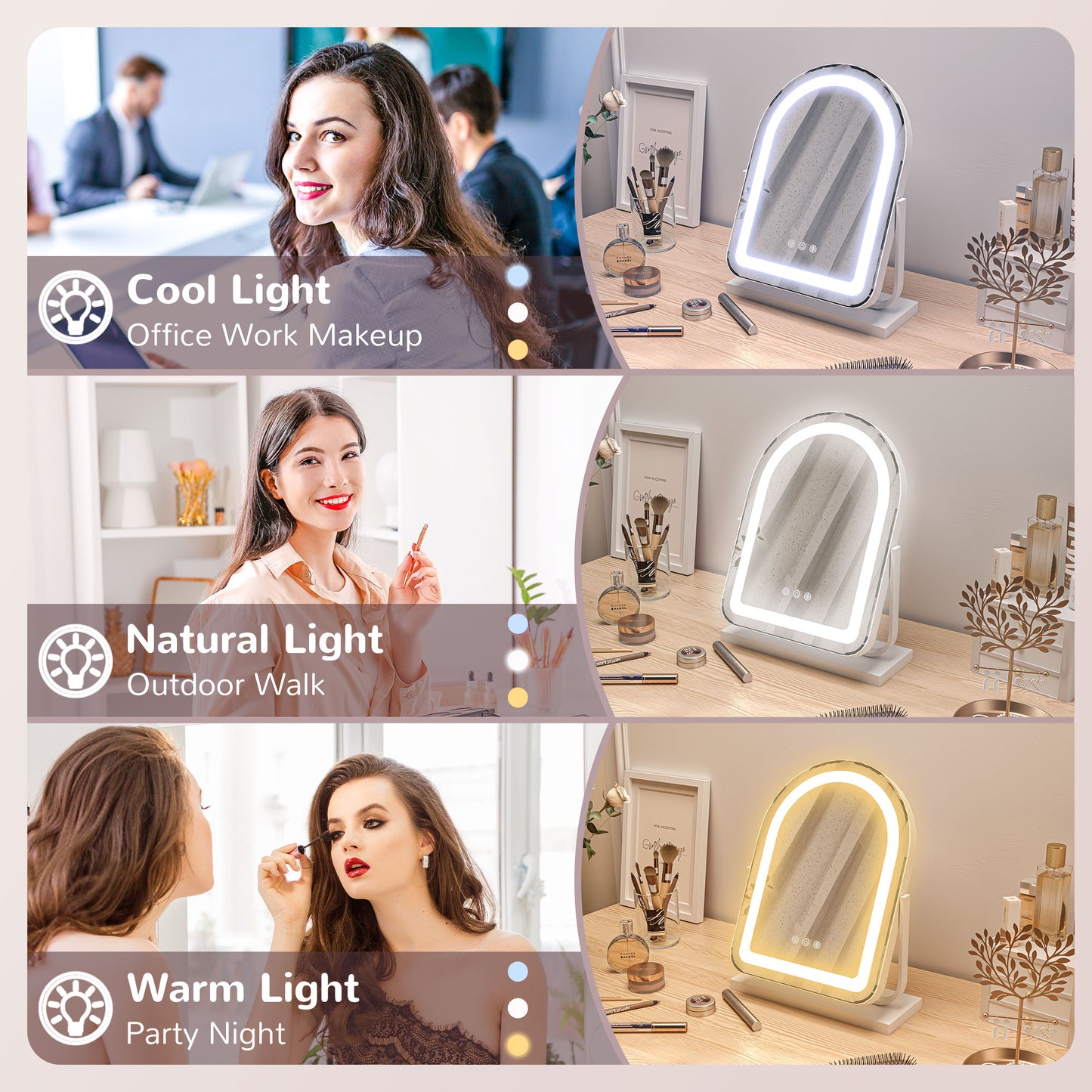 HOMCOM 33 x 44.5cm LED Vanity Mirror White With Adjustable Lighting For Day To Night Grooming