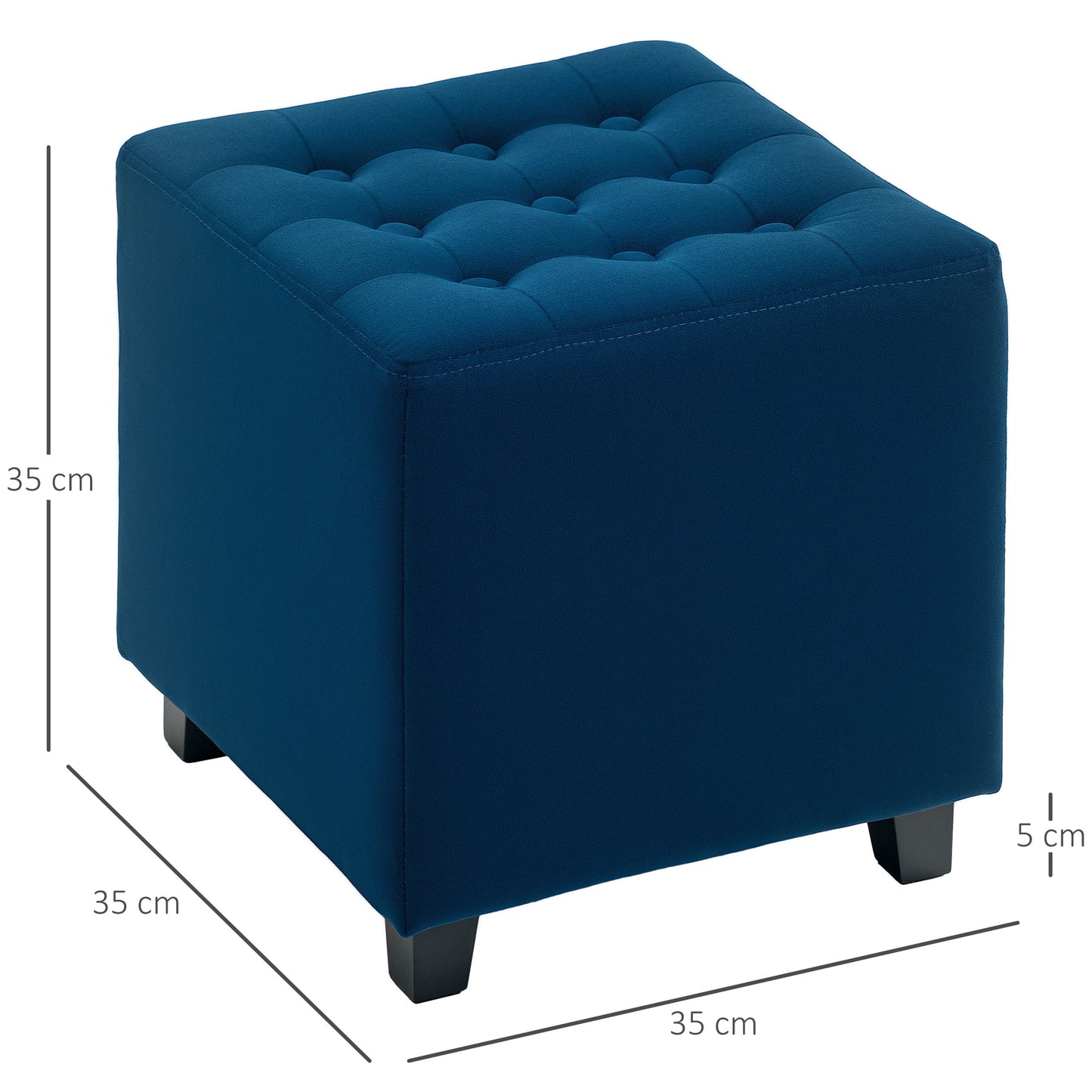 HOMCOM Velvet Feel Square Ottoman Blue 35x35cm Lightweight Pouffe Stool For Extra Seating And Footrest