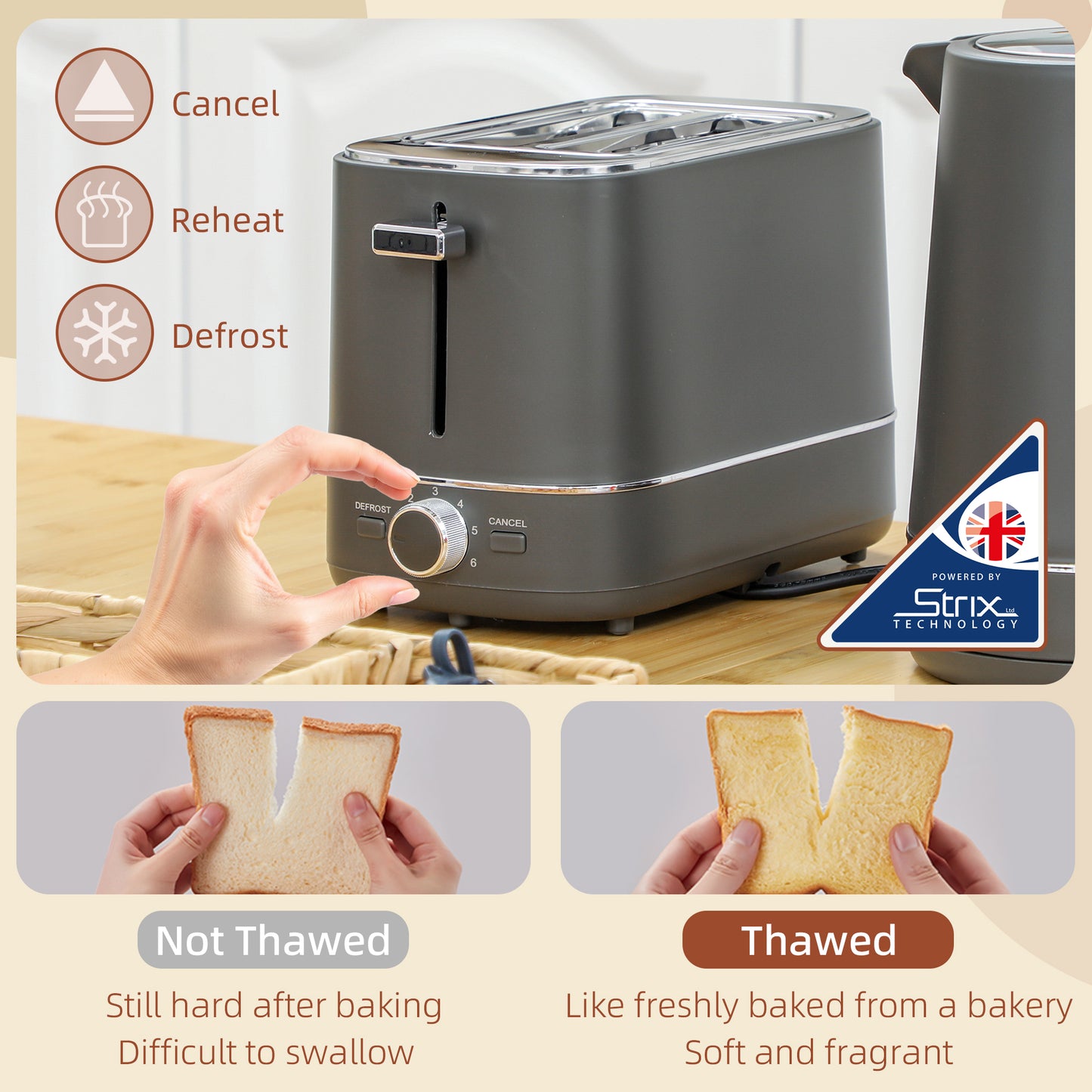 HOMCOM Kettle And Toaster Set 1.7L 3000W Fast Boil Kettle And 2 Slice Toaster With 6 Browning Levels Defrost Reheat Grey