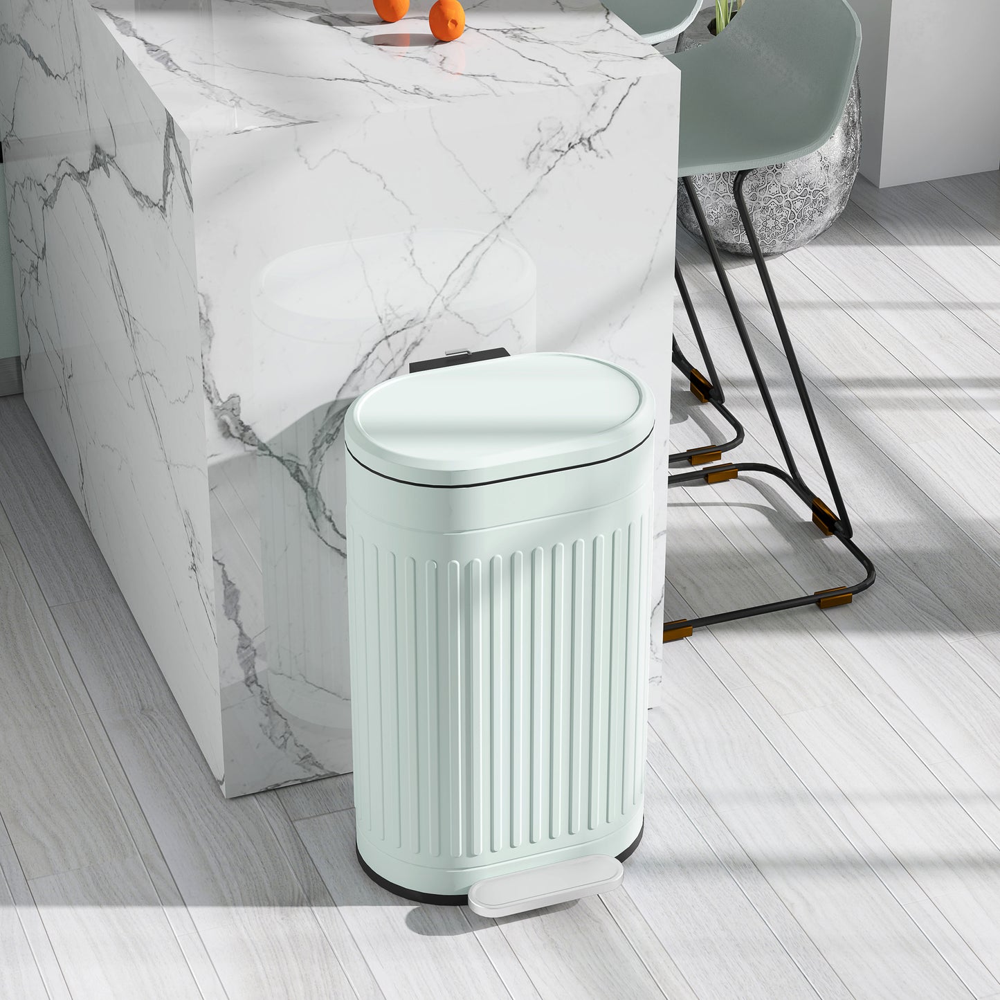 HOMCOM 30L Metal Kitchen Bin With Soft Close Lid Pedal Operated Stay Open Inner Removable Bucket Light Green