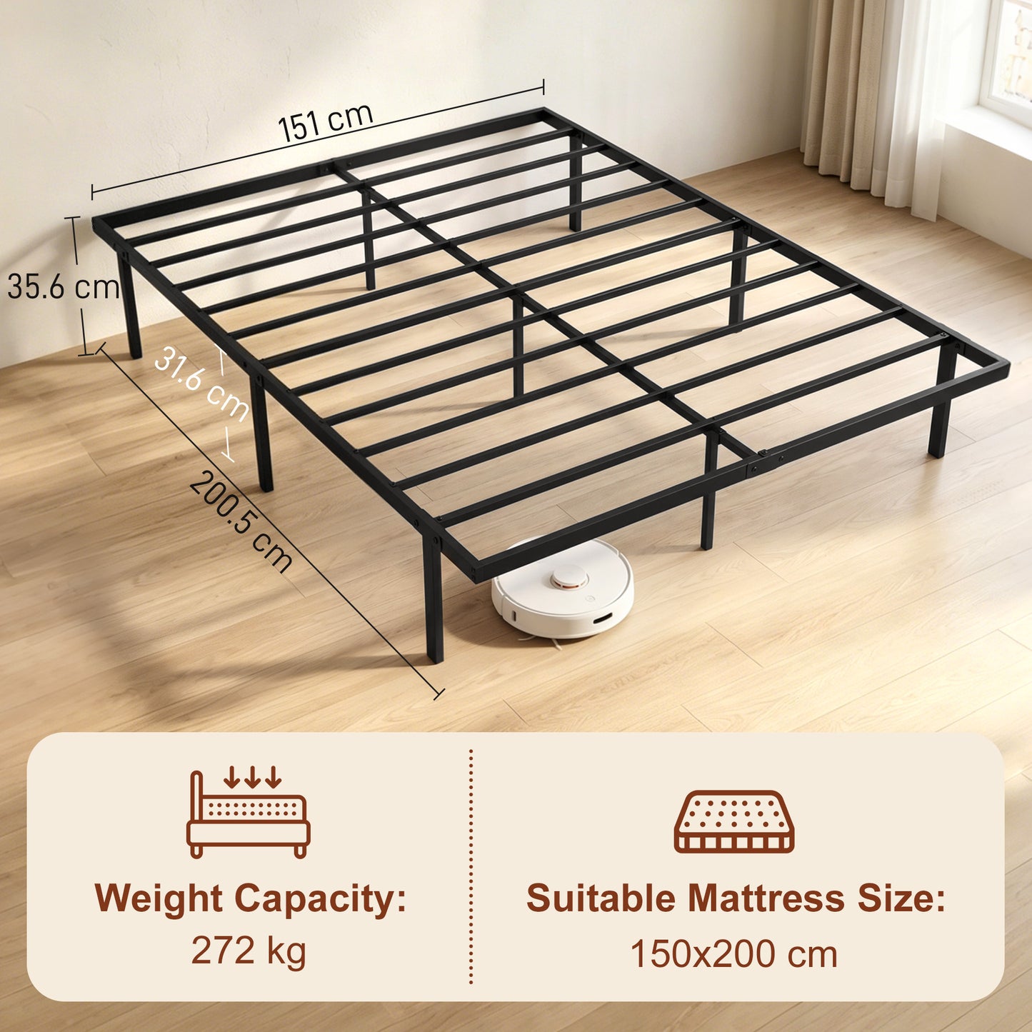 HOMCOM King Size Metal Platform Bed Frame With Underbed Storage Steel Slat Support No Box Spring Required
