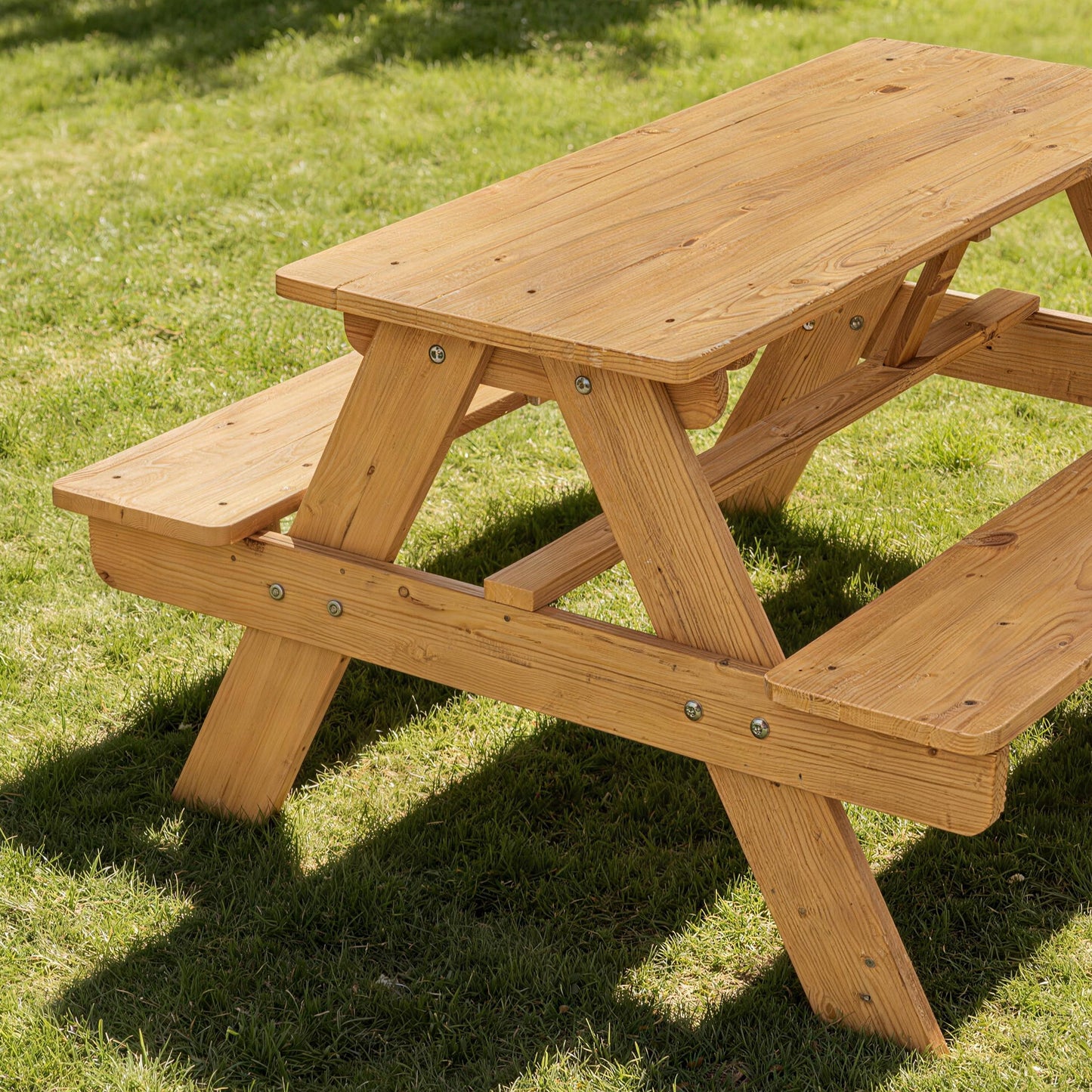 AIYAPLAY Kids Outdoor Picnic Table And Integrated Benches In Solid Fir Wood Natural Finish For Stable A Frame Design