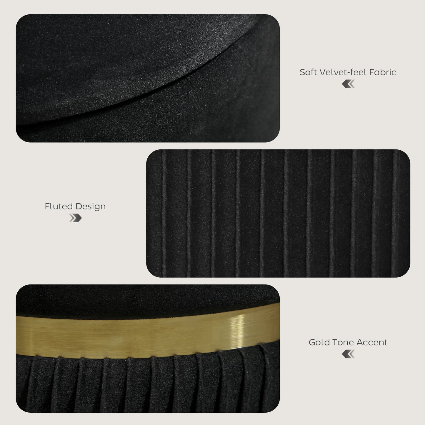 HOMCOM Velvet-Feel Storage Ottoman With Hidden Storage And Soft Black Upholstery For Living Room And Bedroom Decor