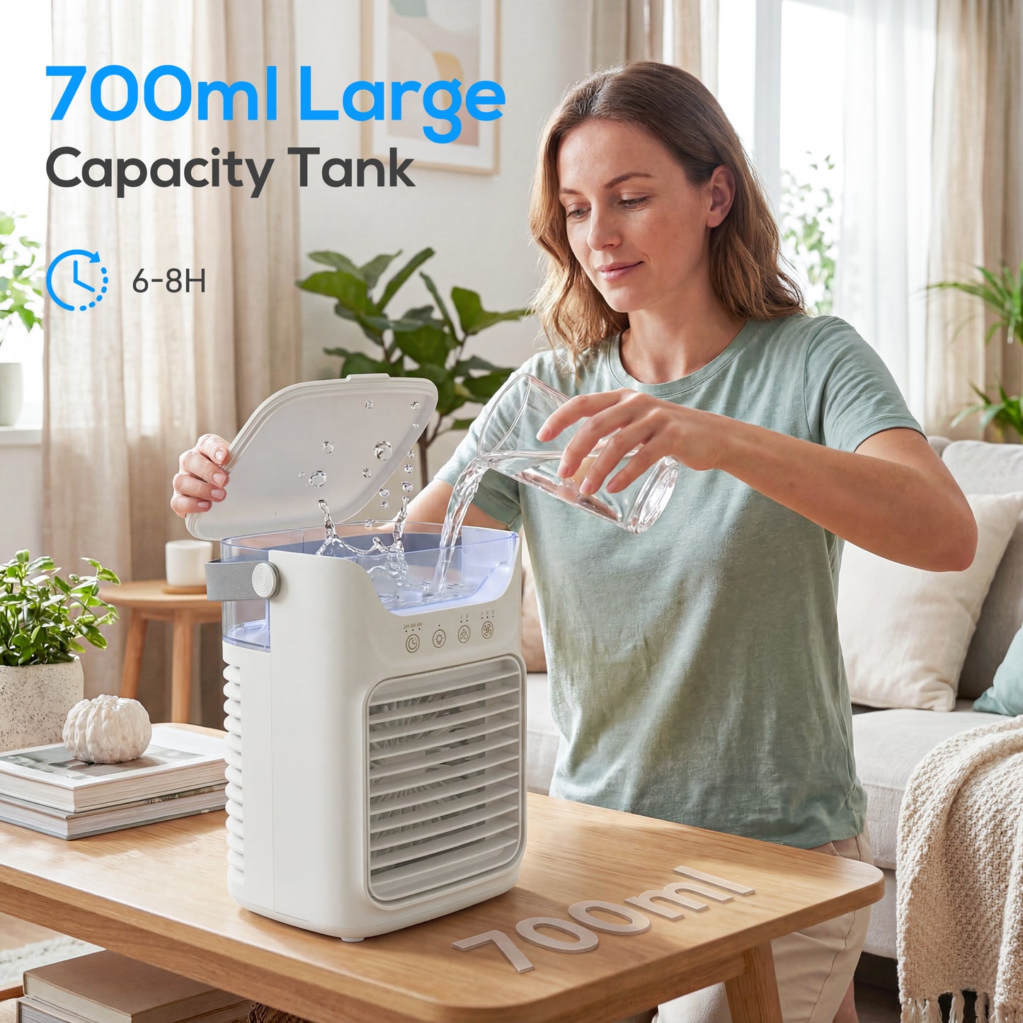 HOMCOM Portable Air Cooler With Adjustable Head, 3 Wind Speeds, 2 Mist Modes, RGB Light, 700ml Tank, Grey