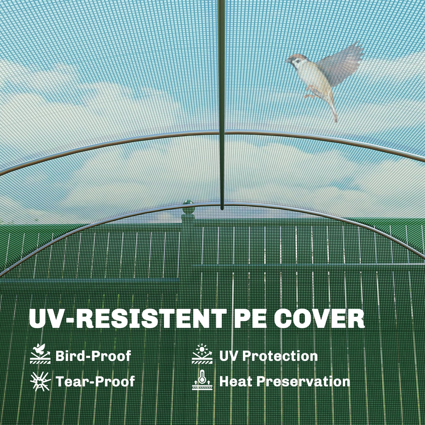 Outsunny 19 x 9.8 ft Walk-In Polytunnel Greenhouse With Roll-Up Doors And Mesh Windows 140gsm Cover