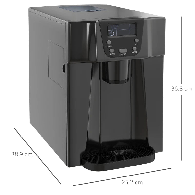 HOMCOM Ice Maker Machine and Water Dispenser - Counter Top Ice Cube Maker with 3L Tank, Adjustable Cube Size, 9 Ice Cubes per 6-10 Minutes, No Plumbing Required, Black