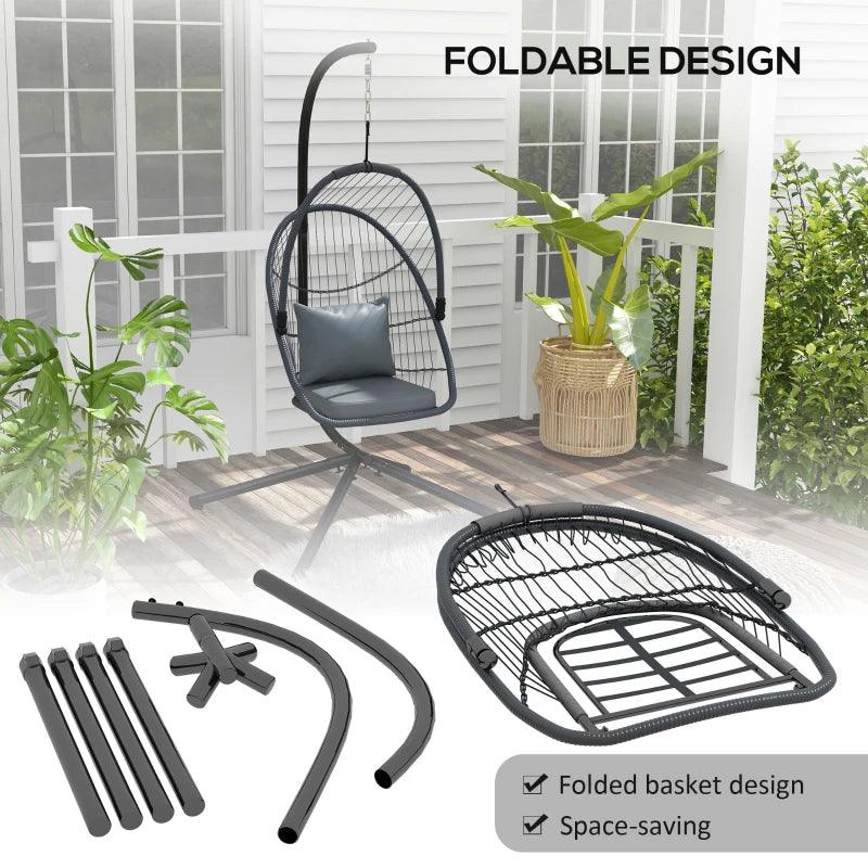 Outsunny PE Hanging Swing Chair w/ Cushion, Patio Hanging Chair, Grey - ALL4U RETAILER LTD